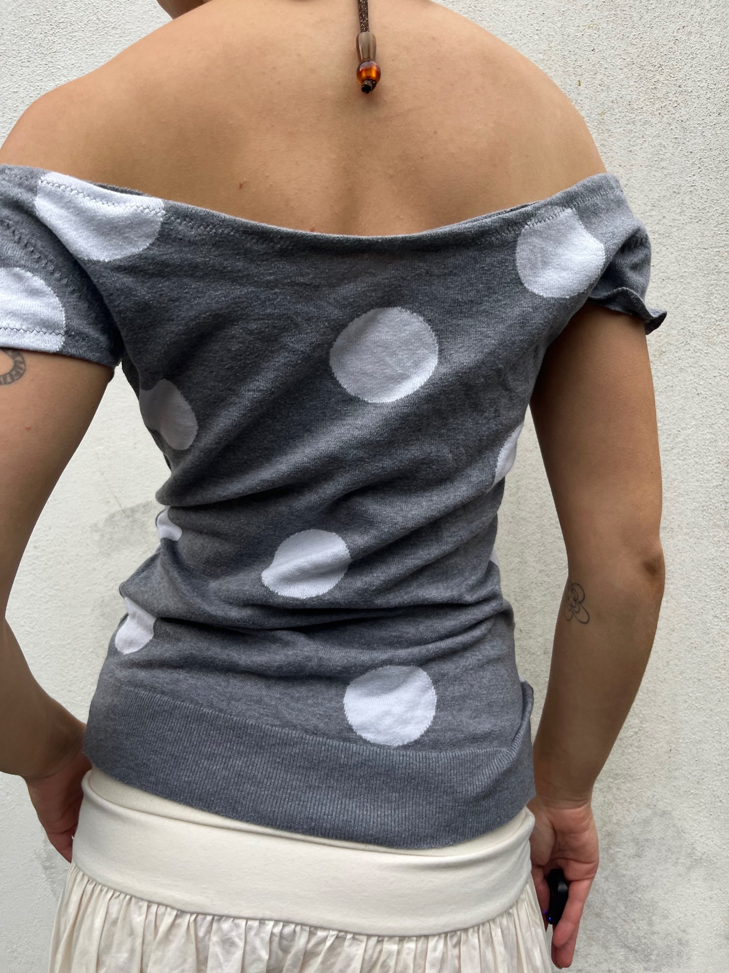 grey polka knit top