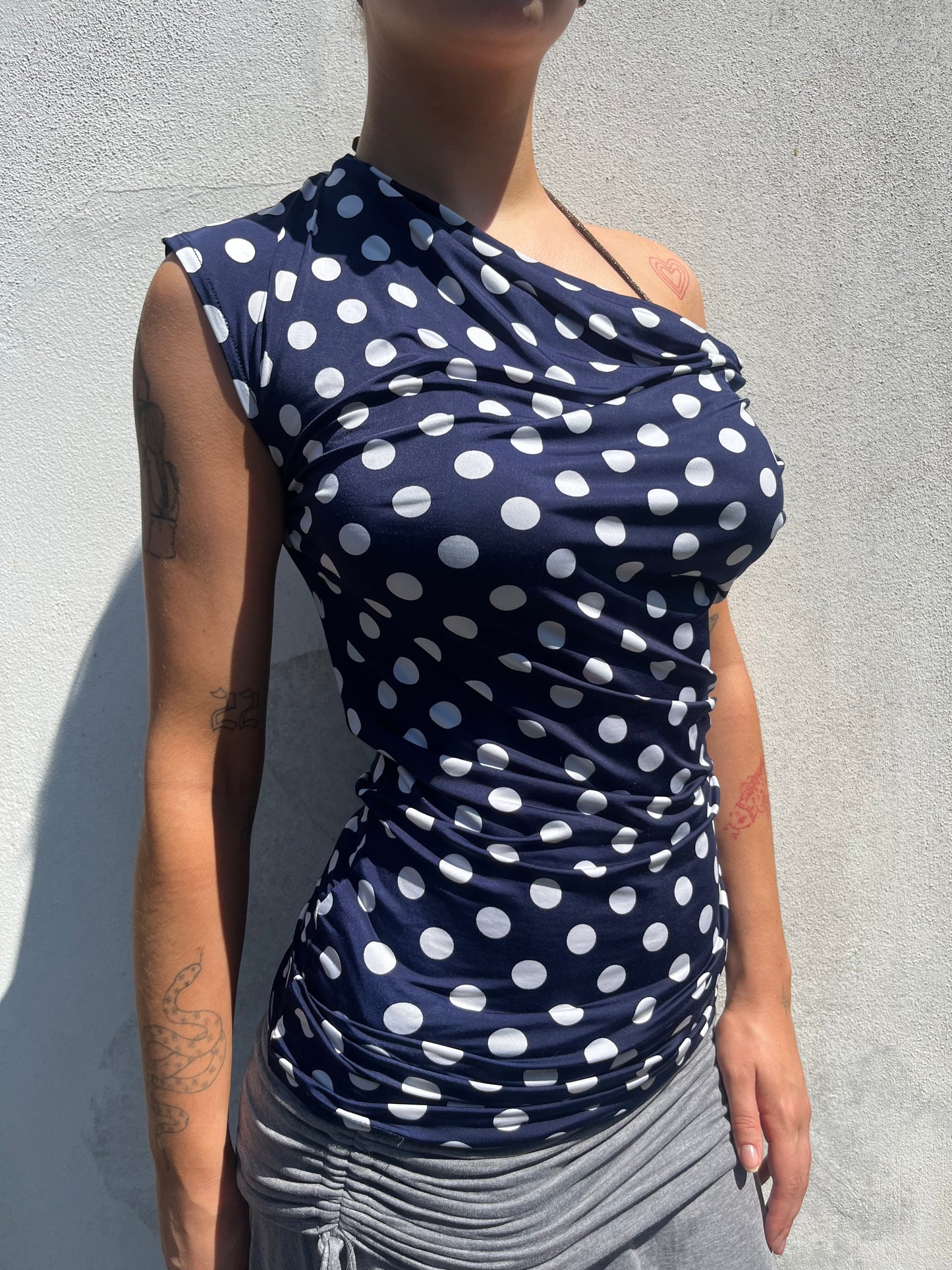 navy polka top