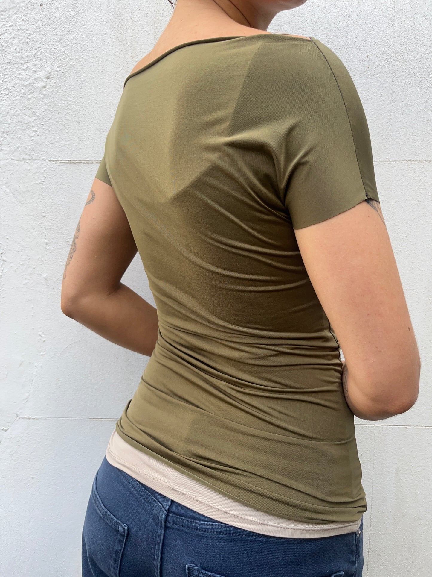 slouch eyelet top in olive