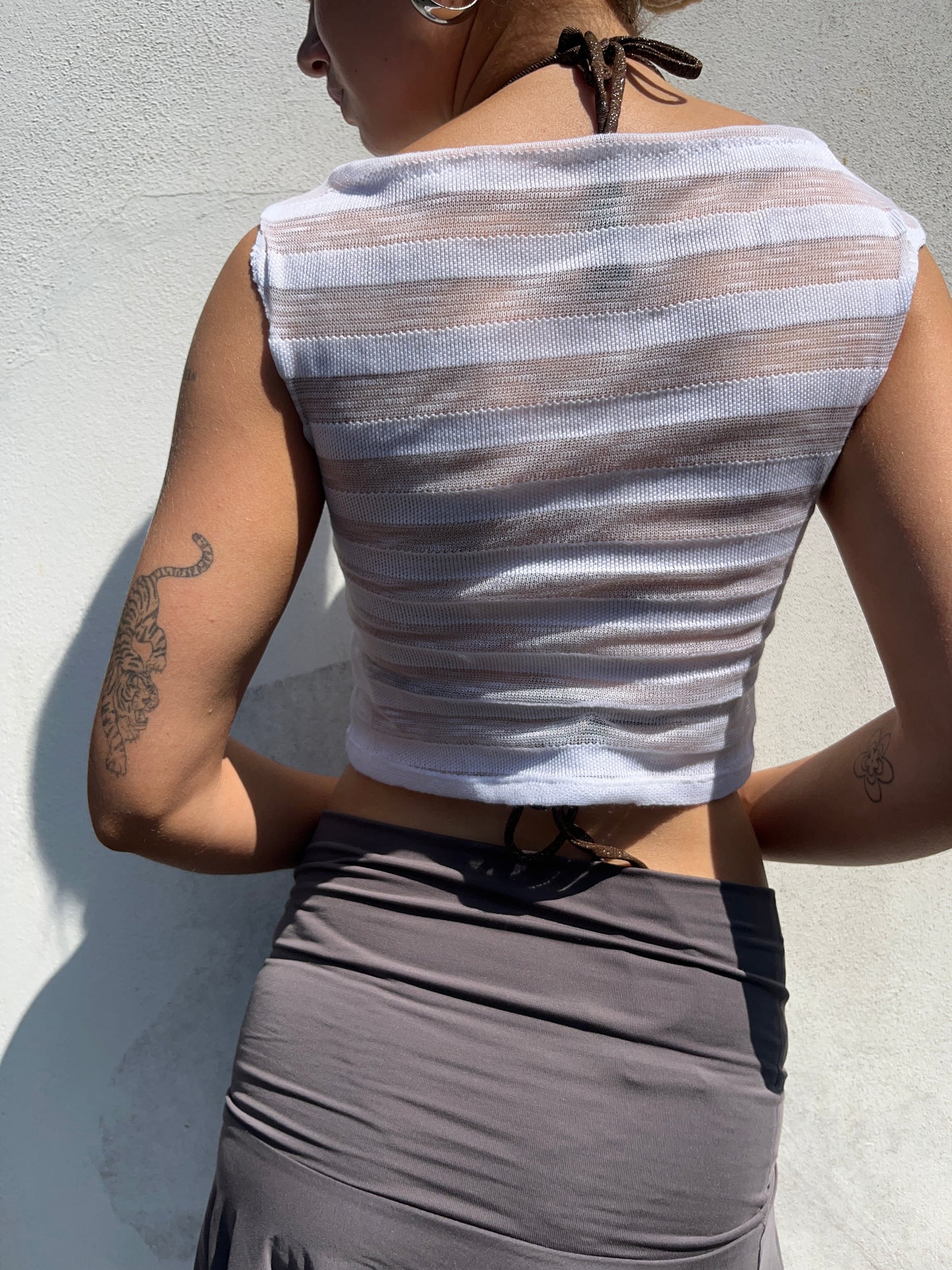 white mesh stripy top