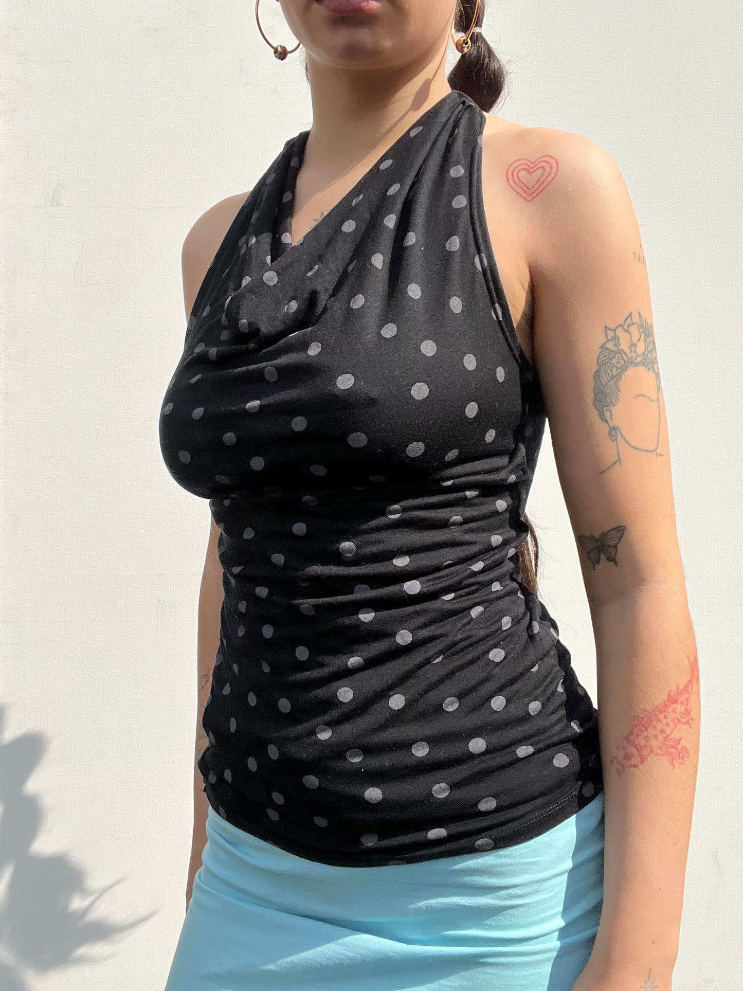 polka dot cowl neck