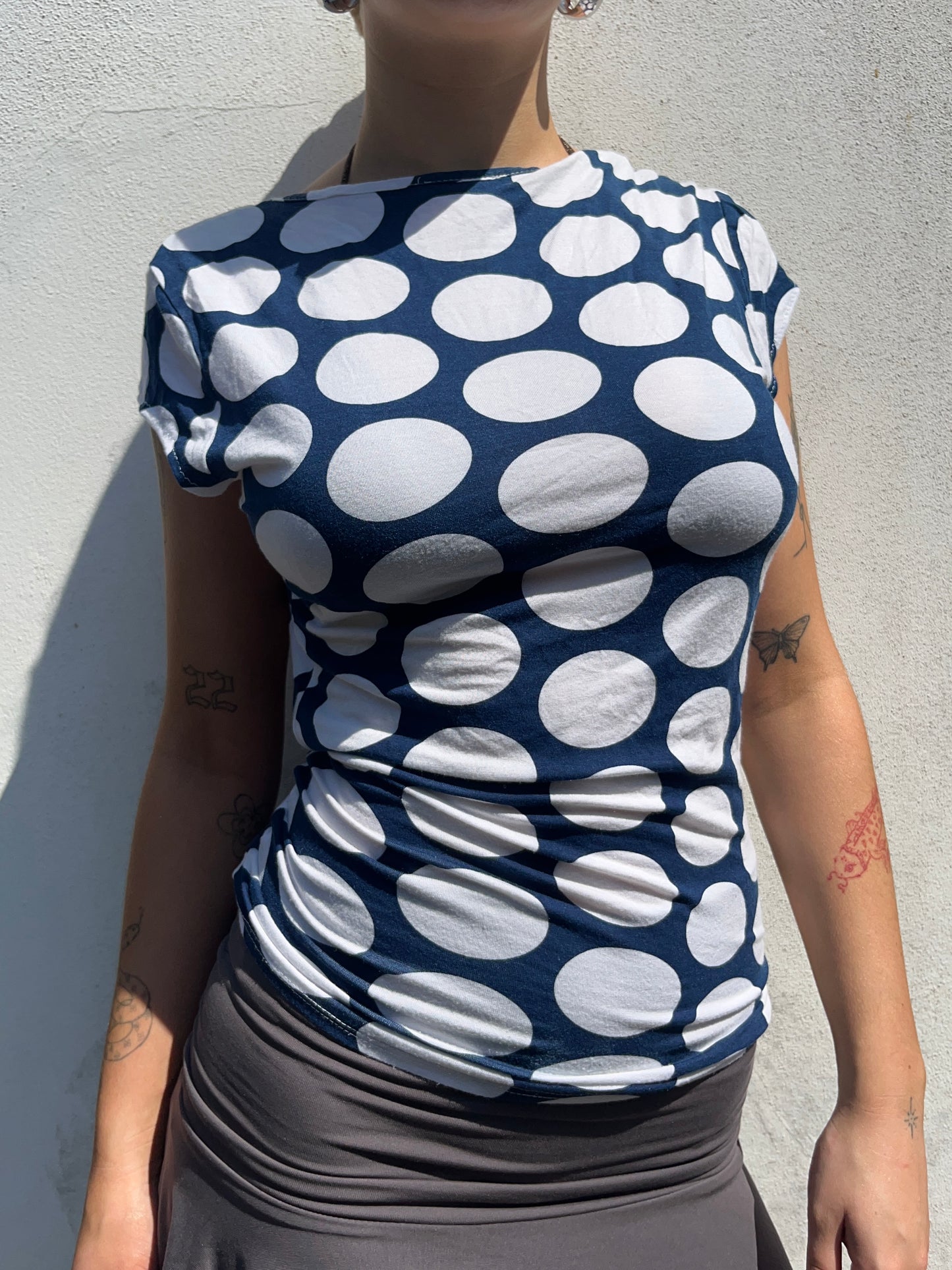 polka dot open back top