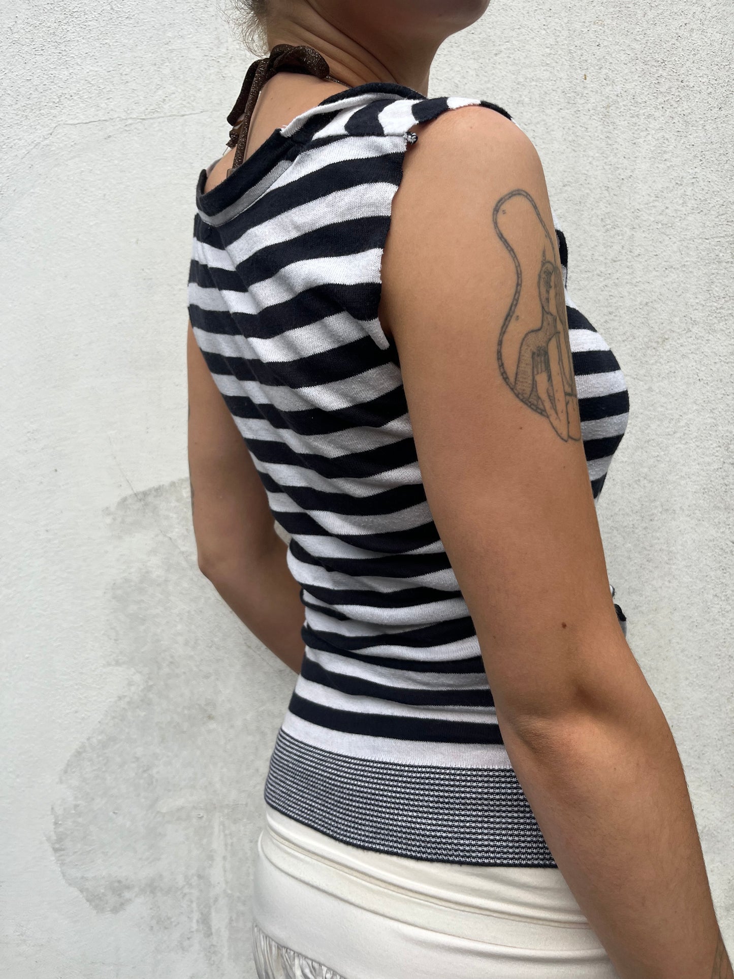 black and white stripy top