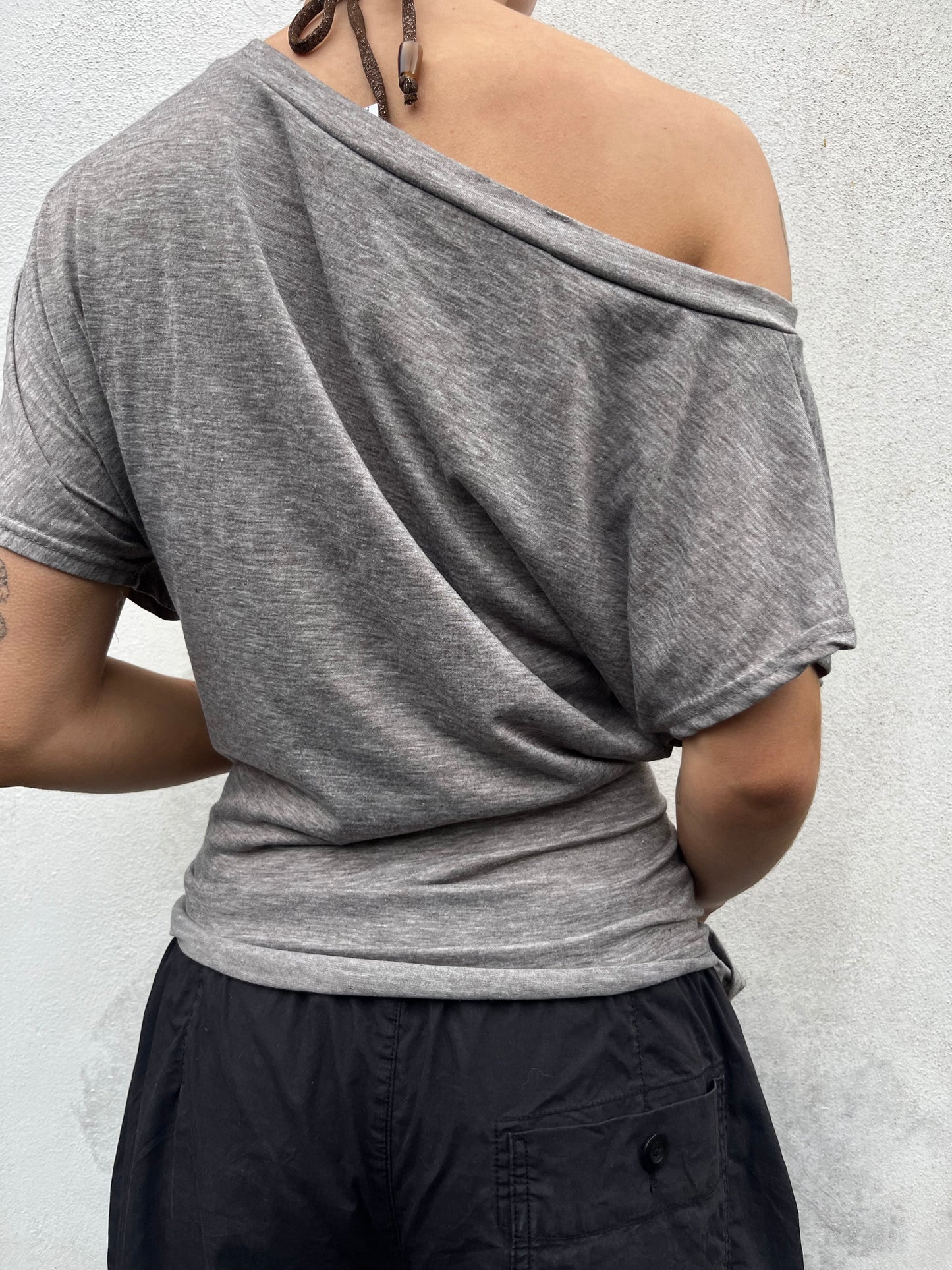 grey asymmetric wrap t shirt