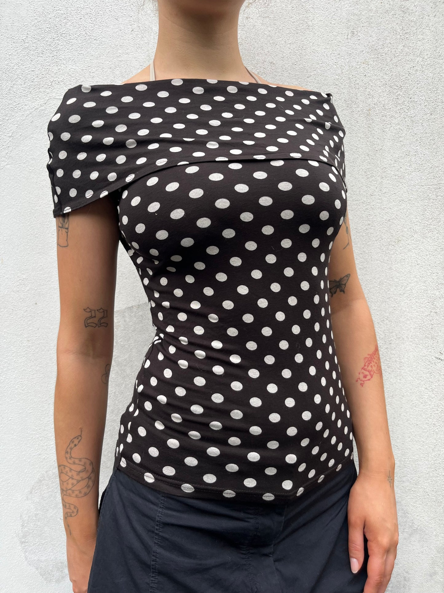off the shoulder polka dot top