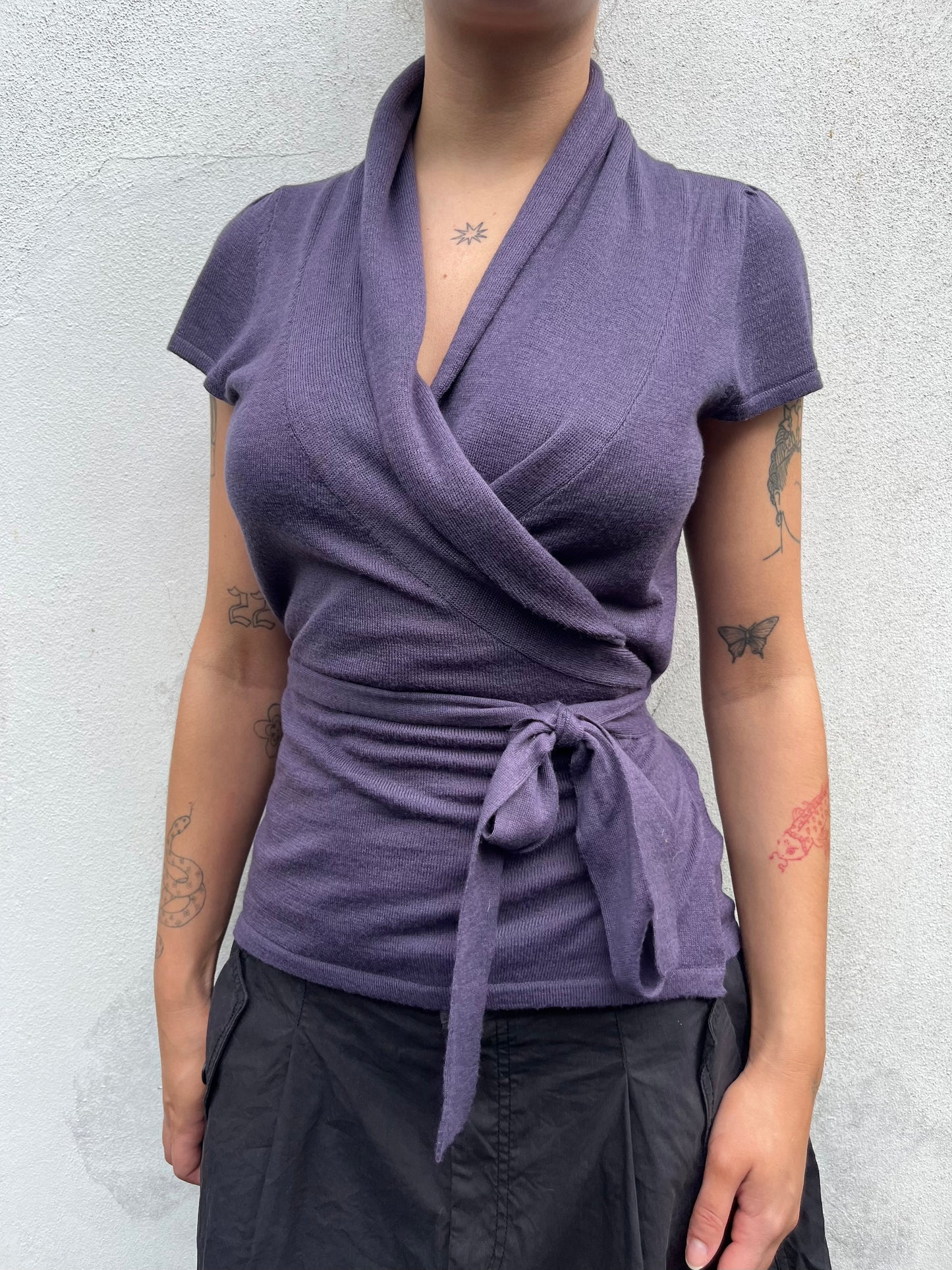 purple wrap knit top