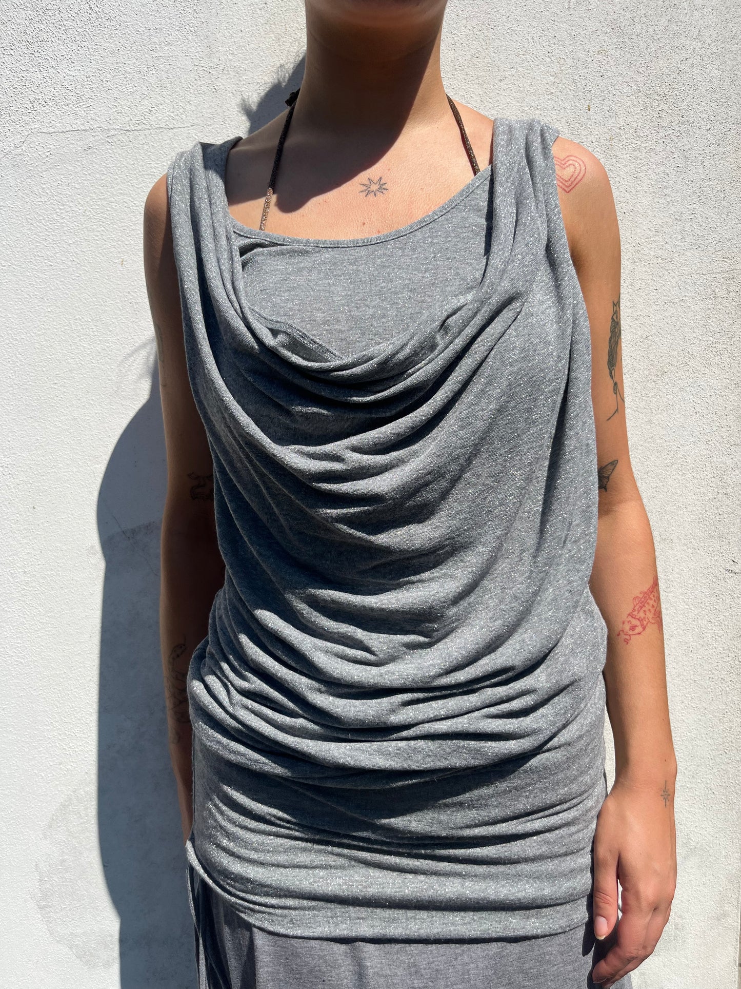 sparkly grey cowl neck top