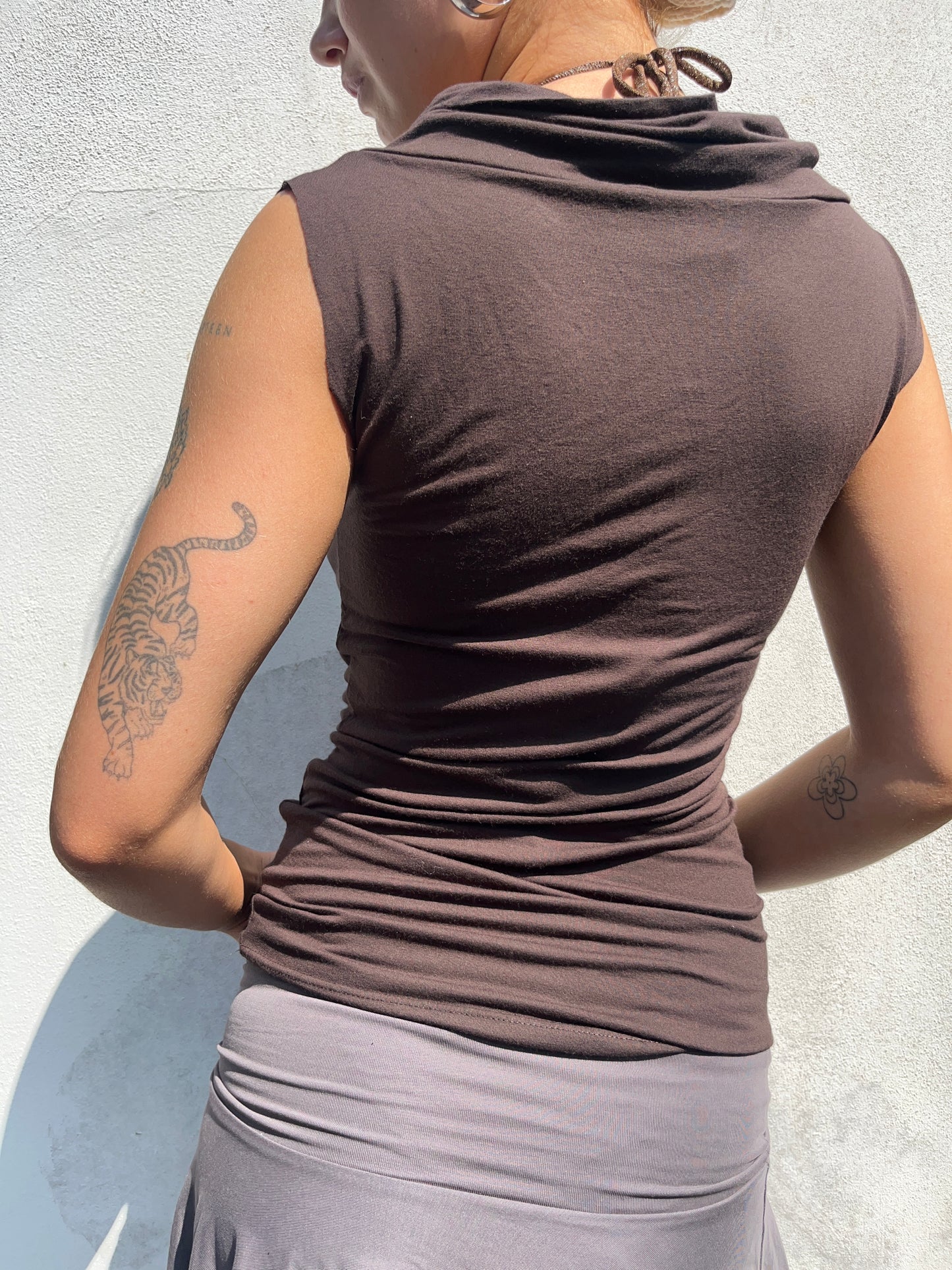brown cowl neck top