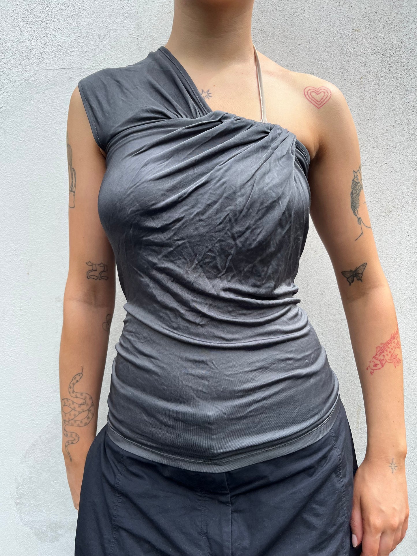 slinky grey one shoulder top
