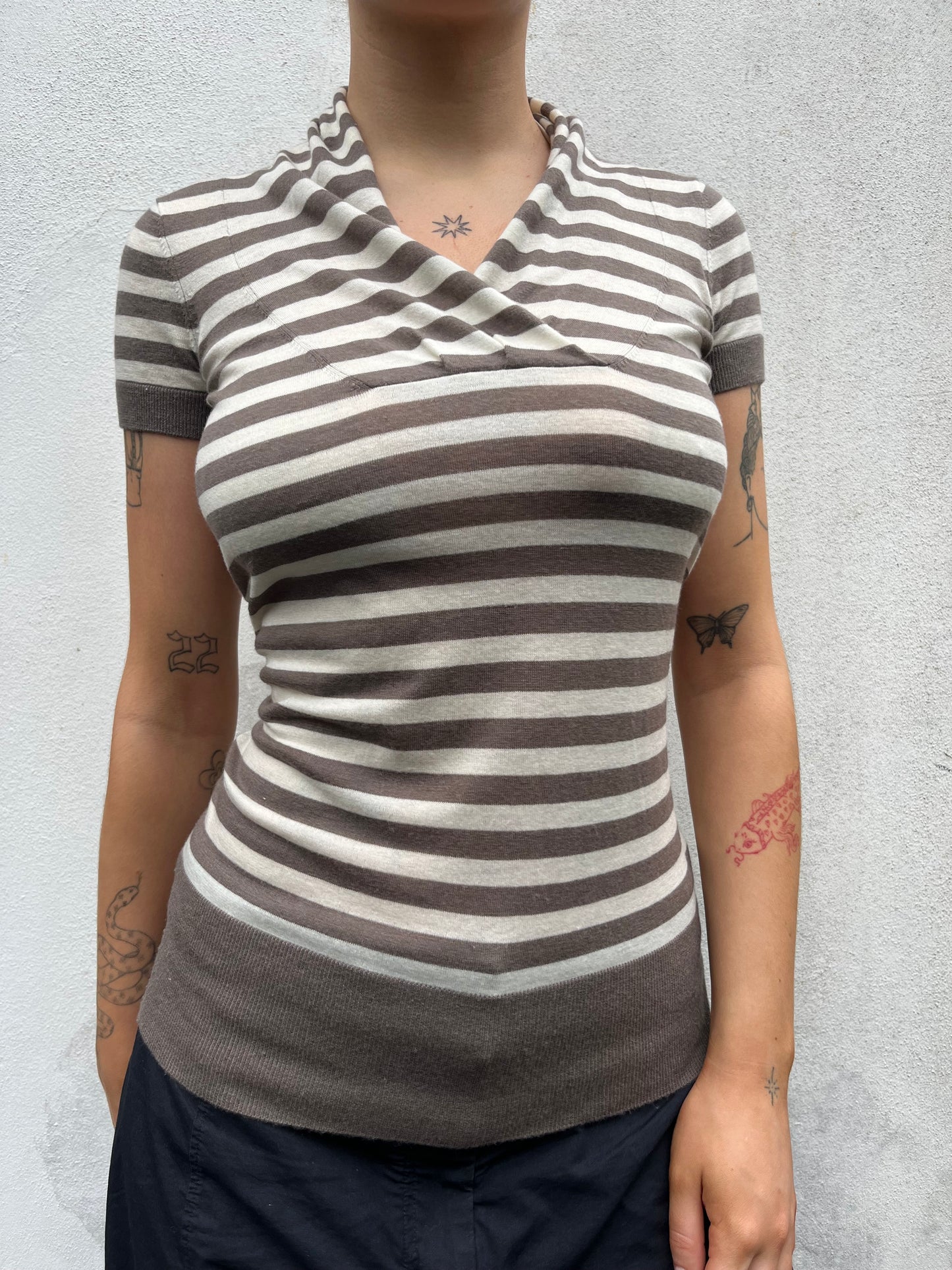 brown stripy knit top