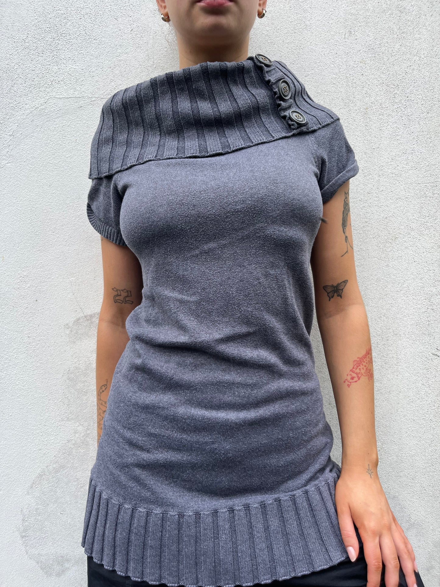 blue knit top