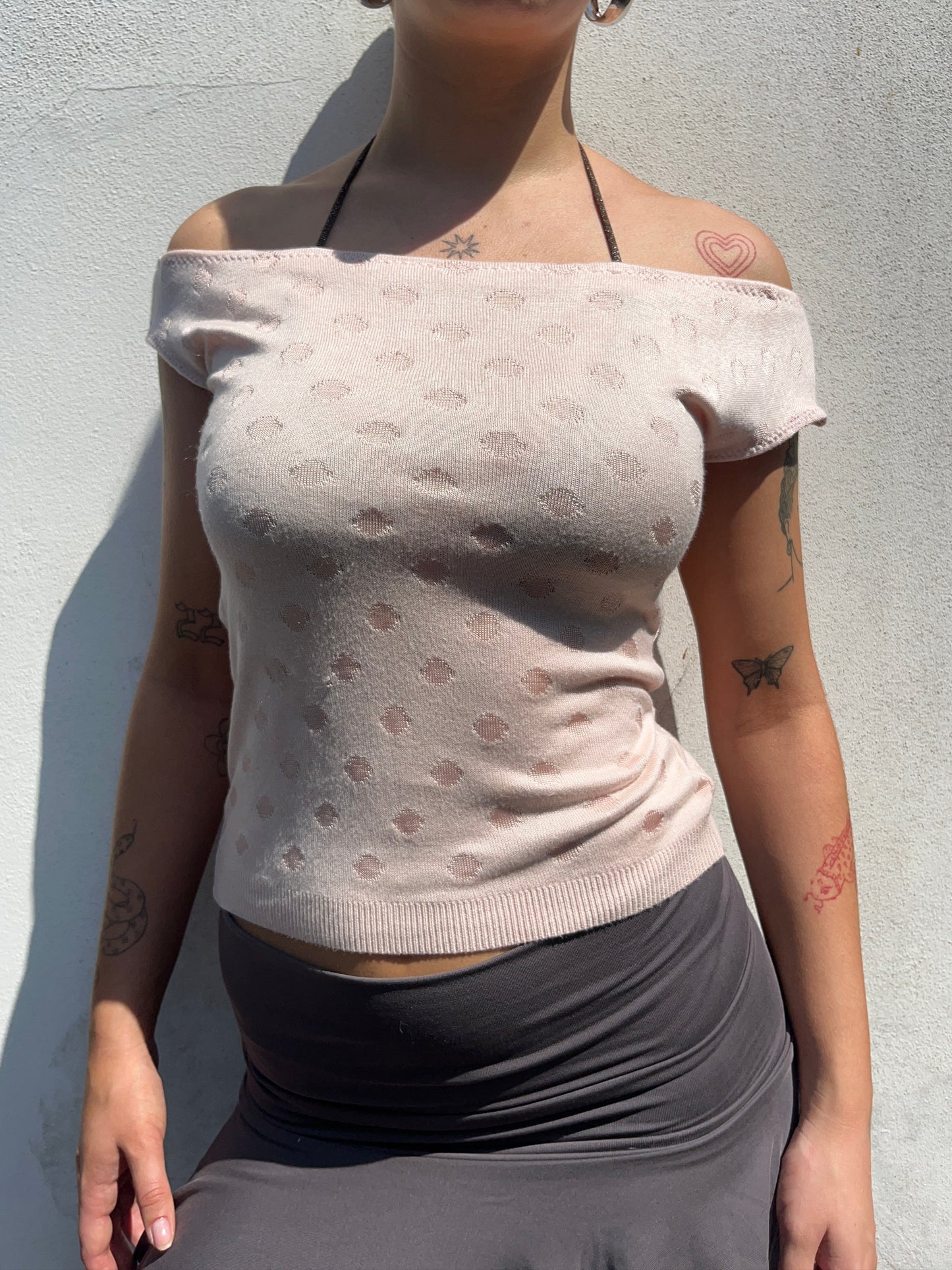 pink polka dot top