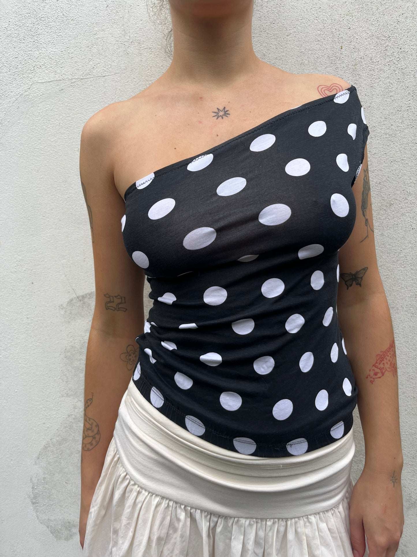 polka dot one shoulder top