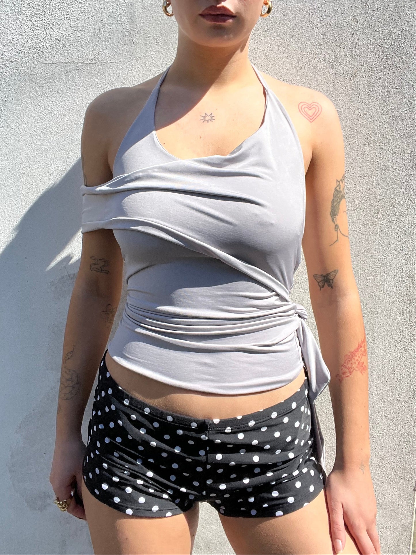 multi tie asymmetric top in silver grey