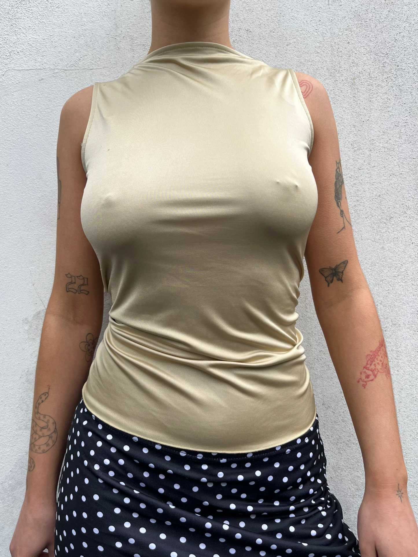 gold slinky wrap top