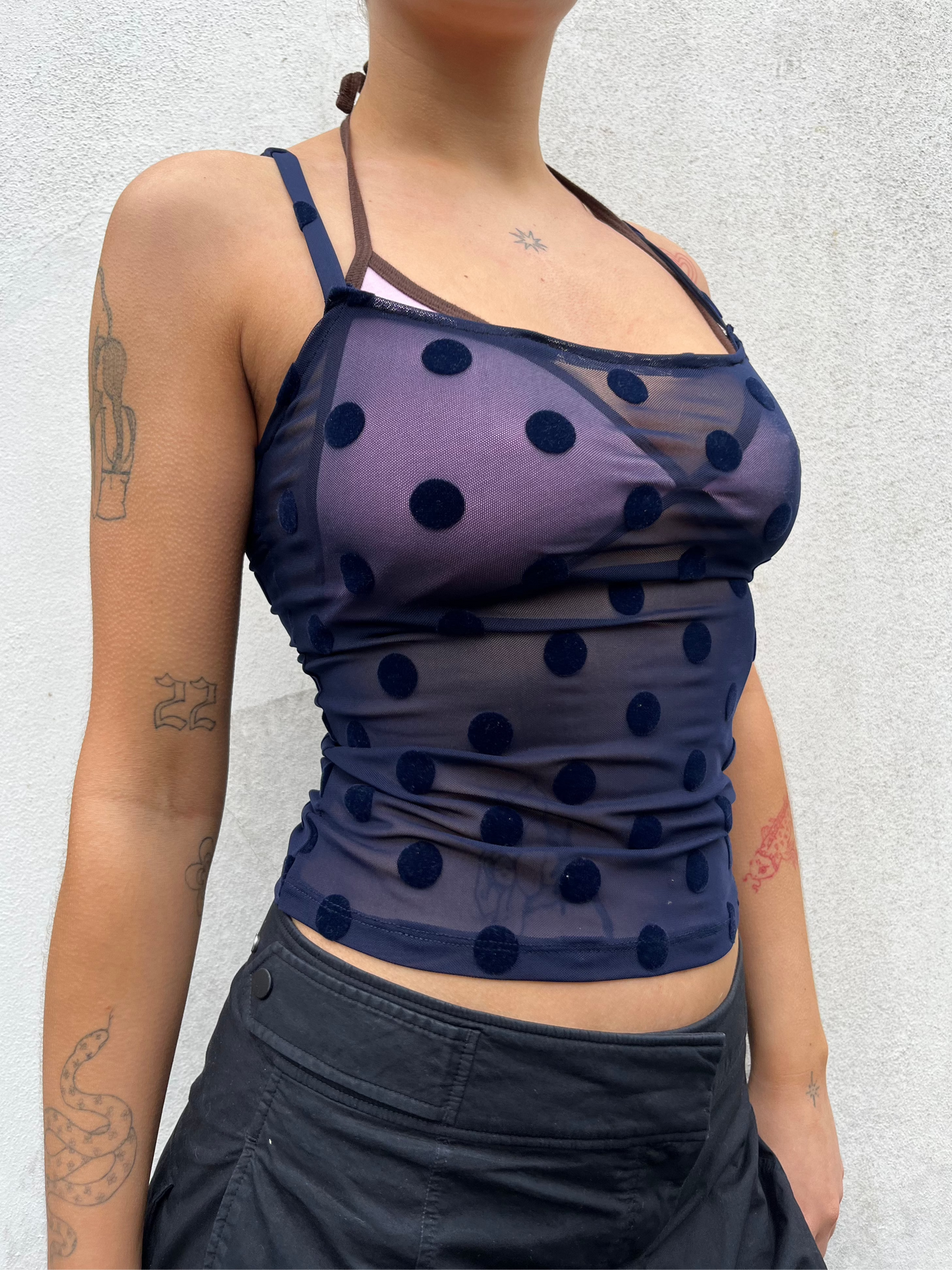 navy mesh polka dot cami