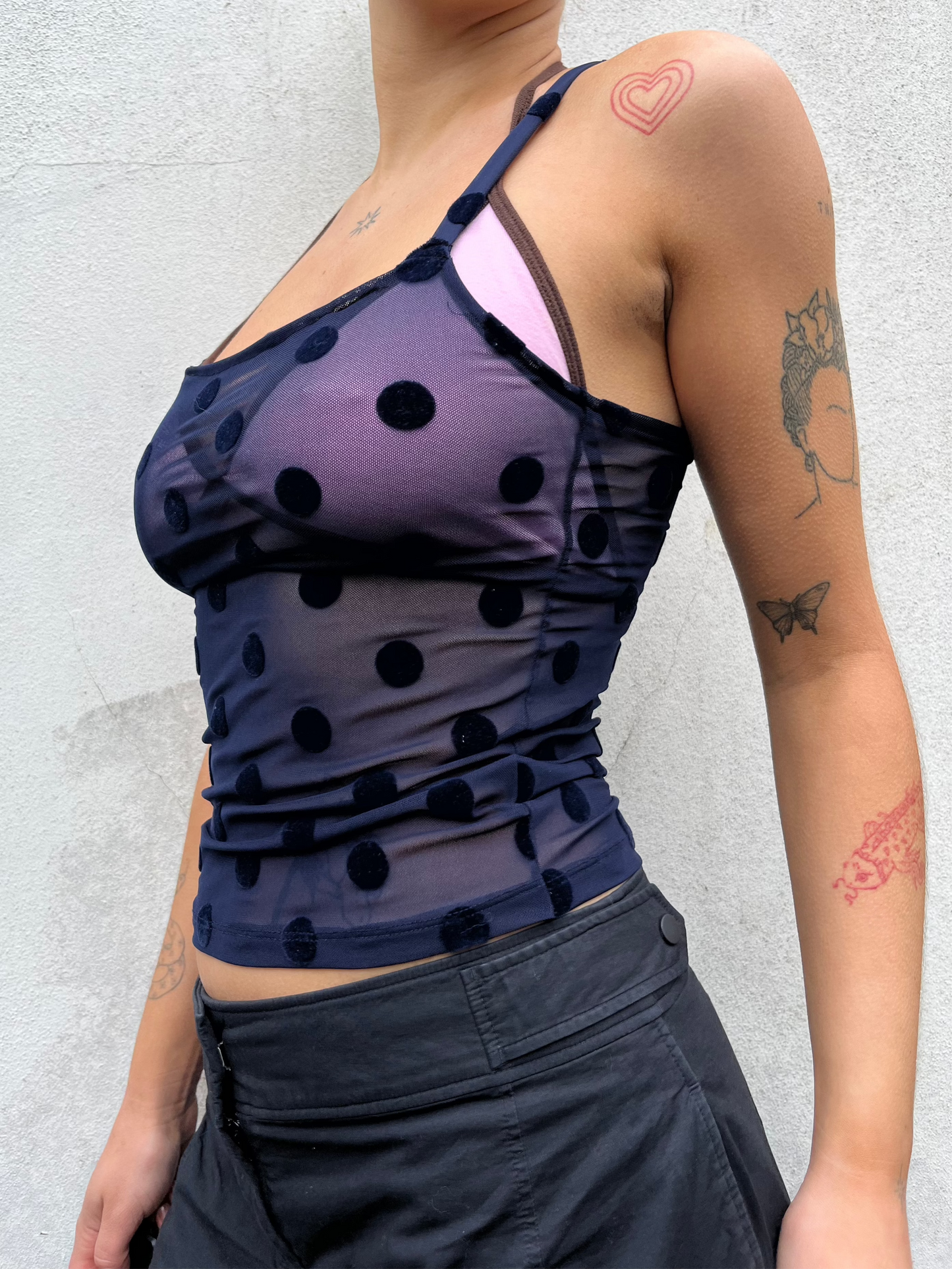 navy mesh polka dot cami