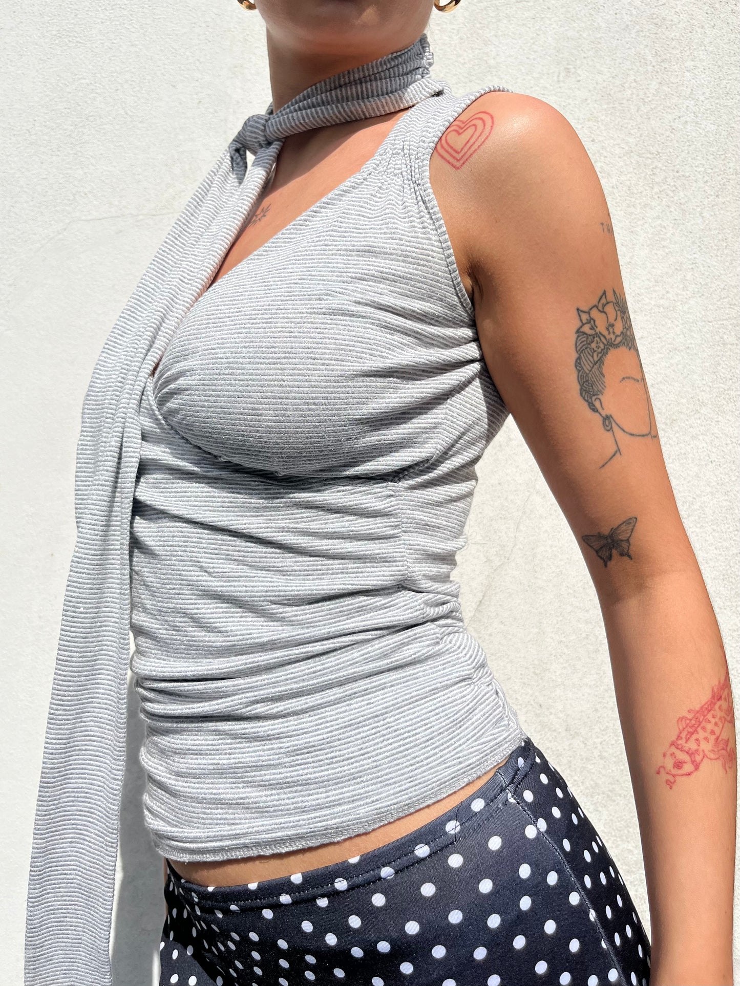 silver and white stripy halter