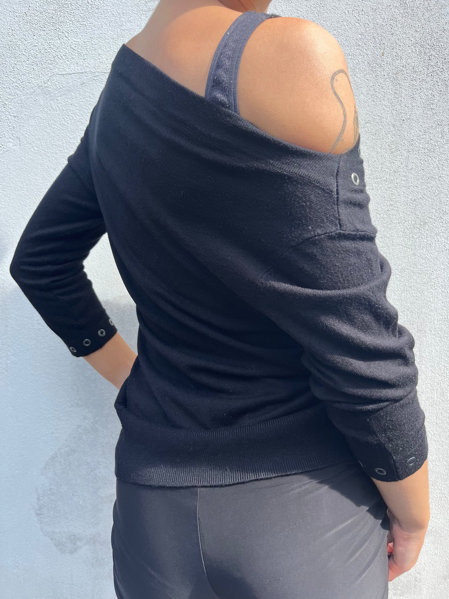 black eyelet knit top