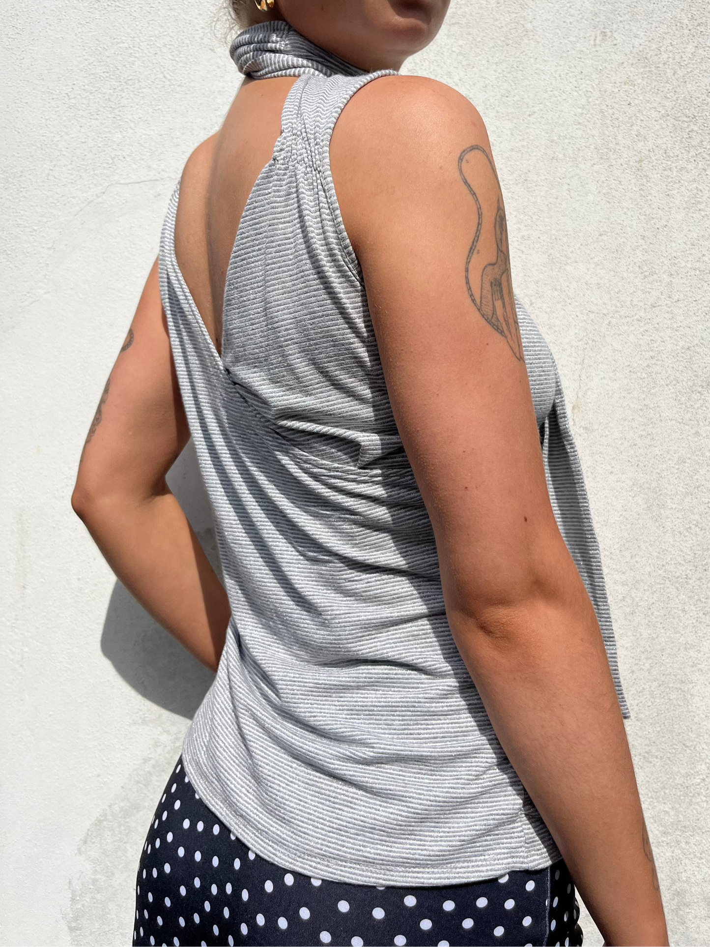 silver and white stripy halter