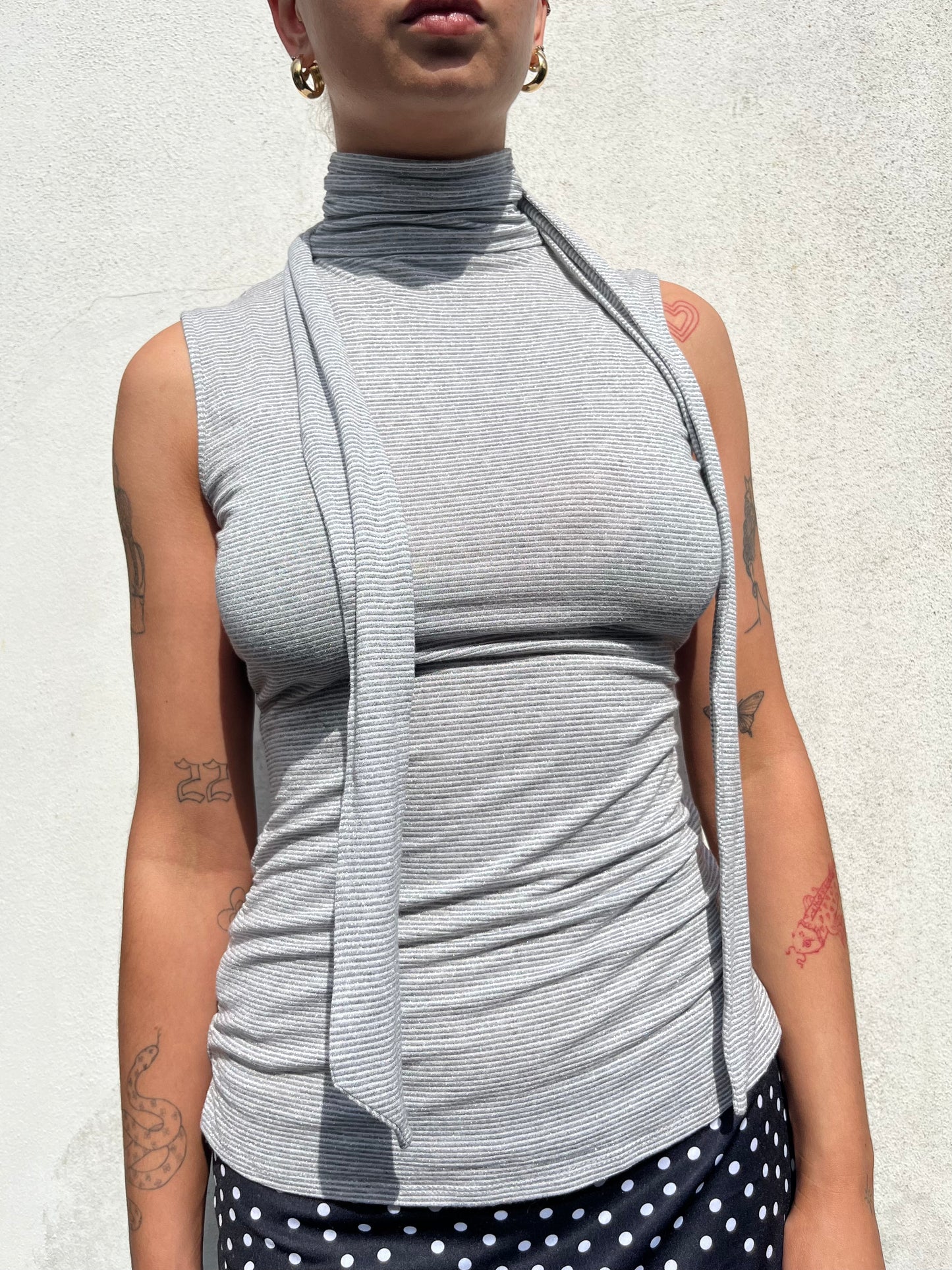 silver and white stripy halter