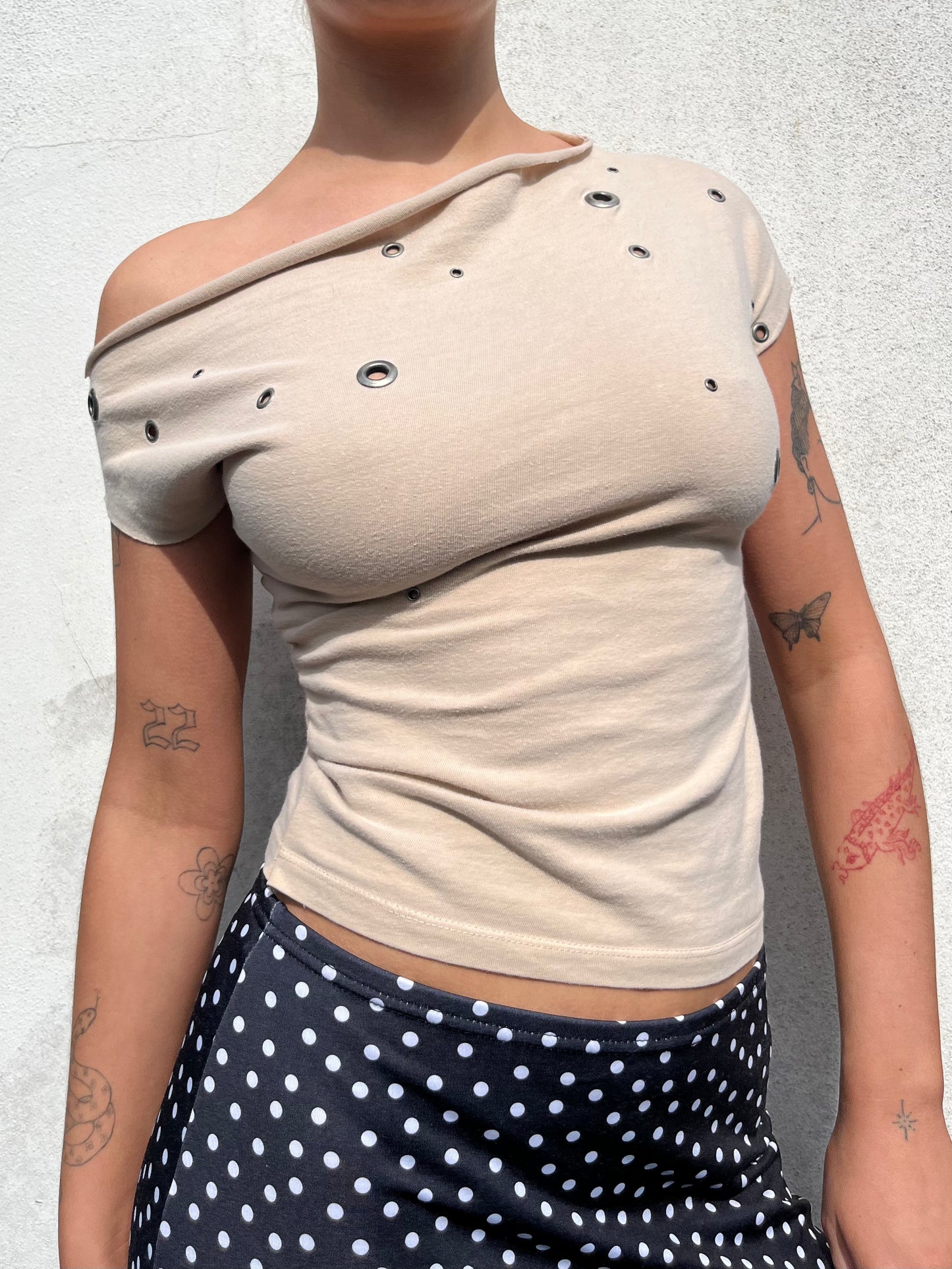 beige eyelet top