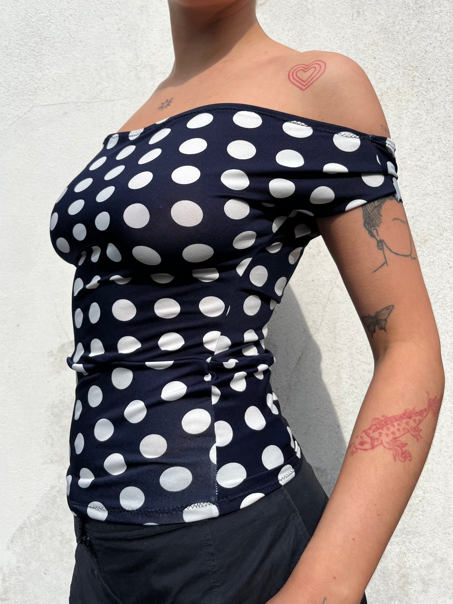 polka dot off the shoulder top