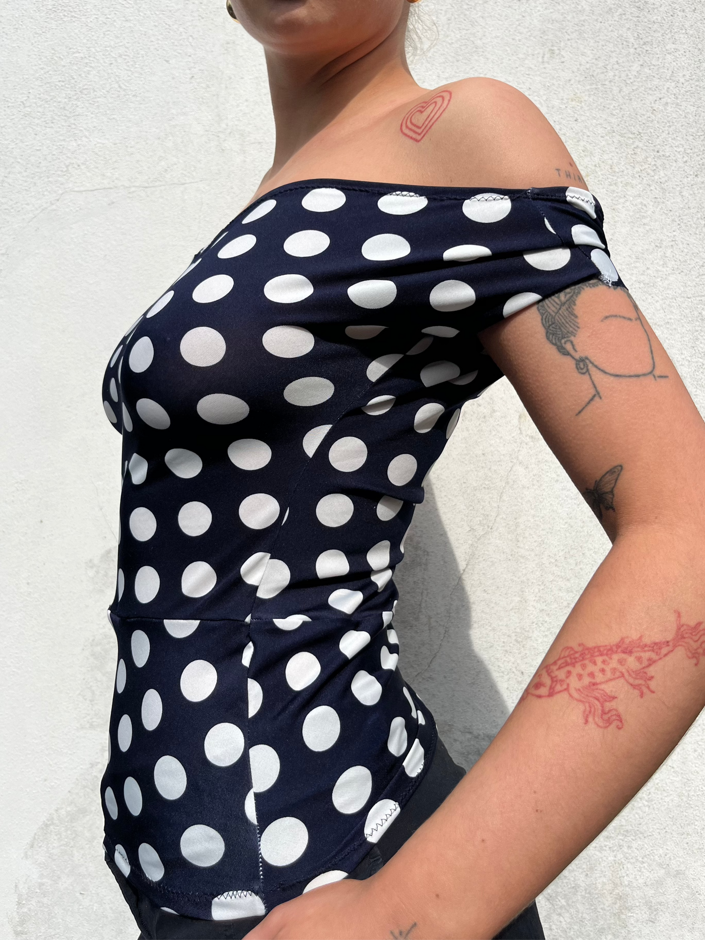 polka dot off the shoulder top