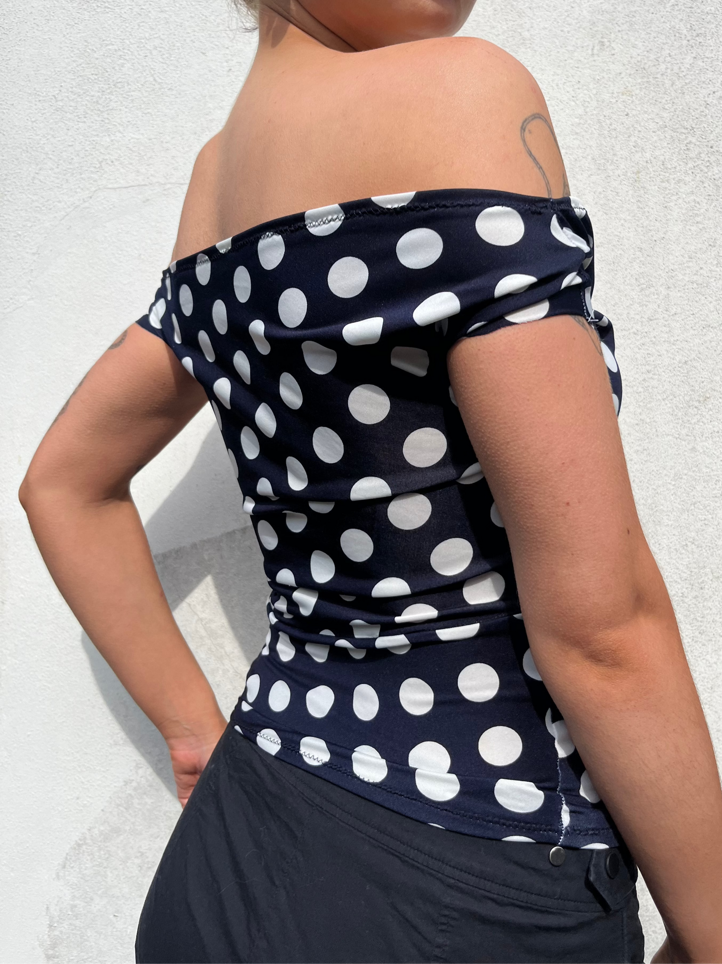 polka dot off the shoulder top