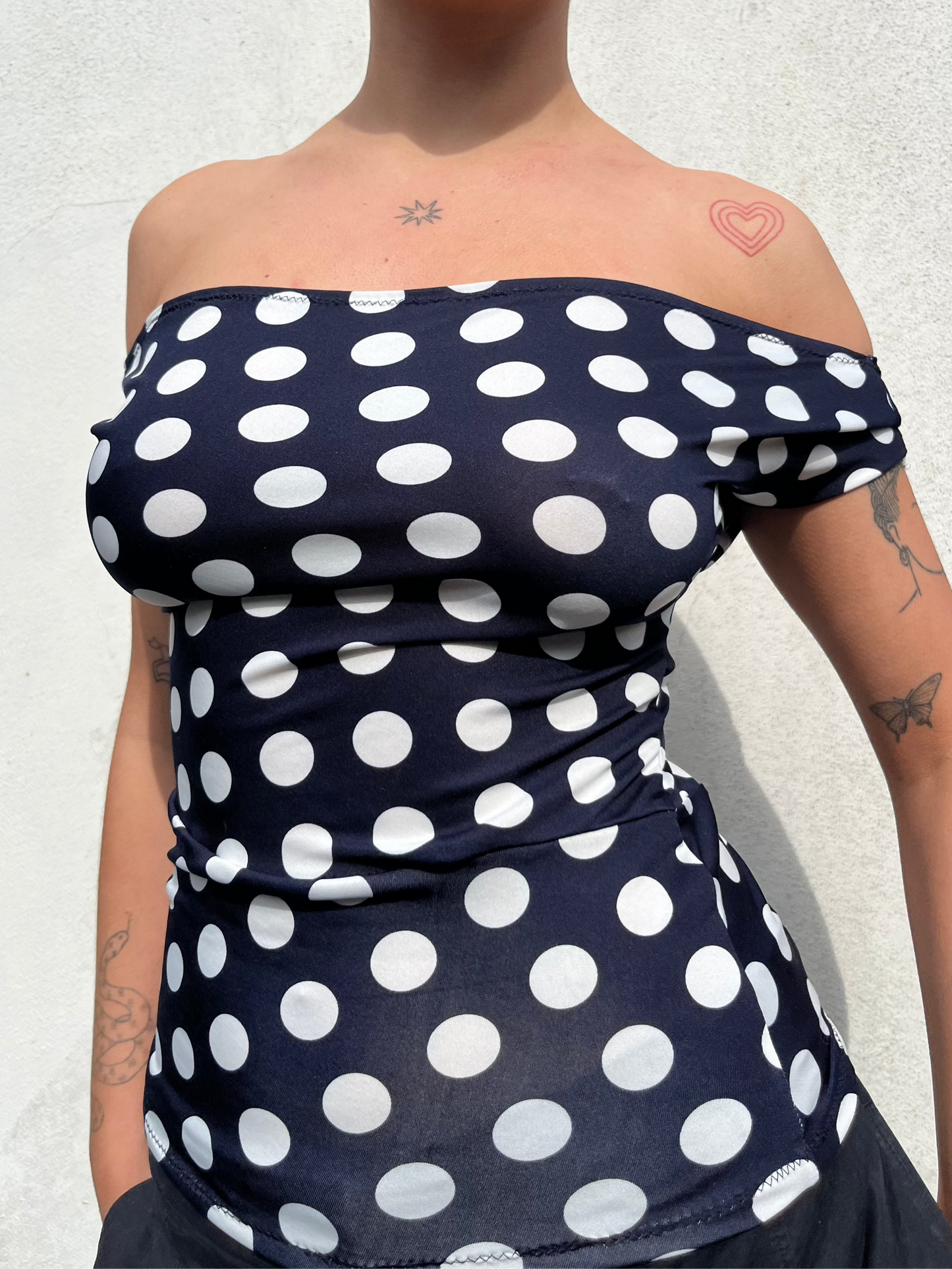 polka dot off the shoulder top