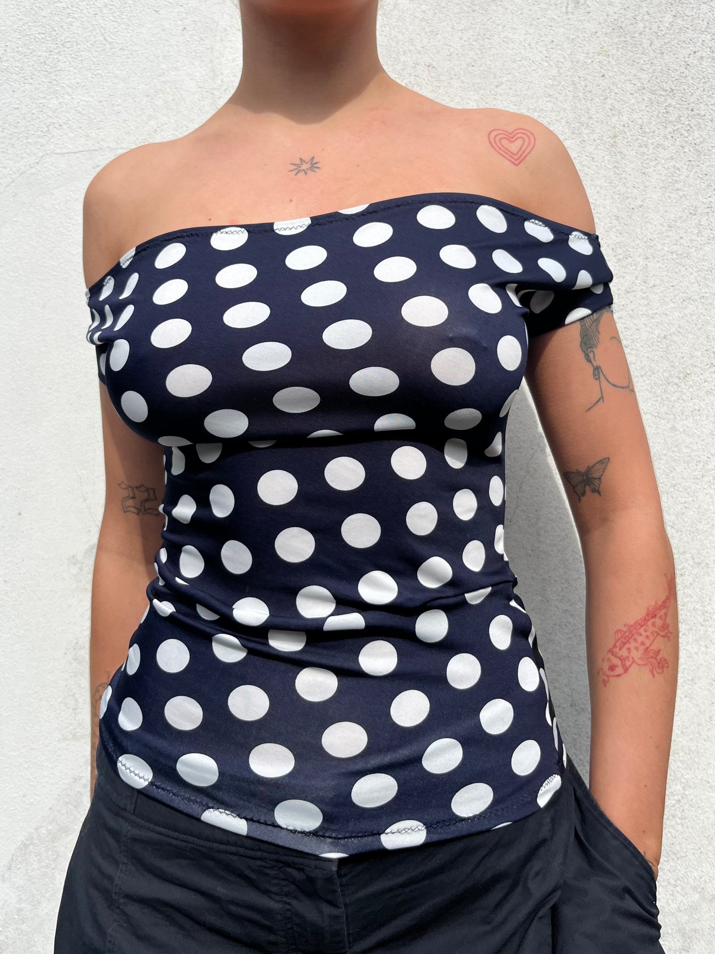 polka dot off the shoulder top