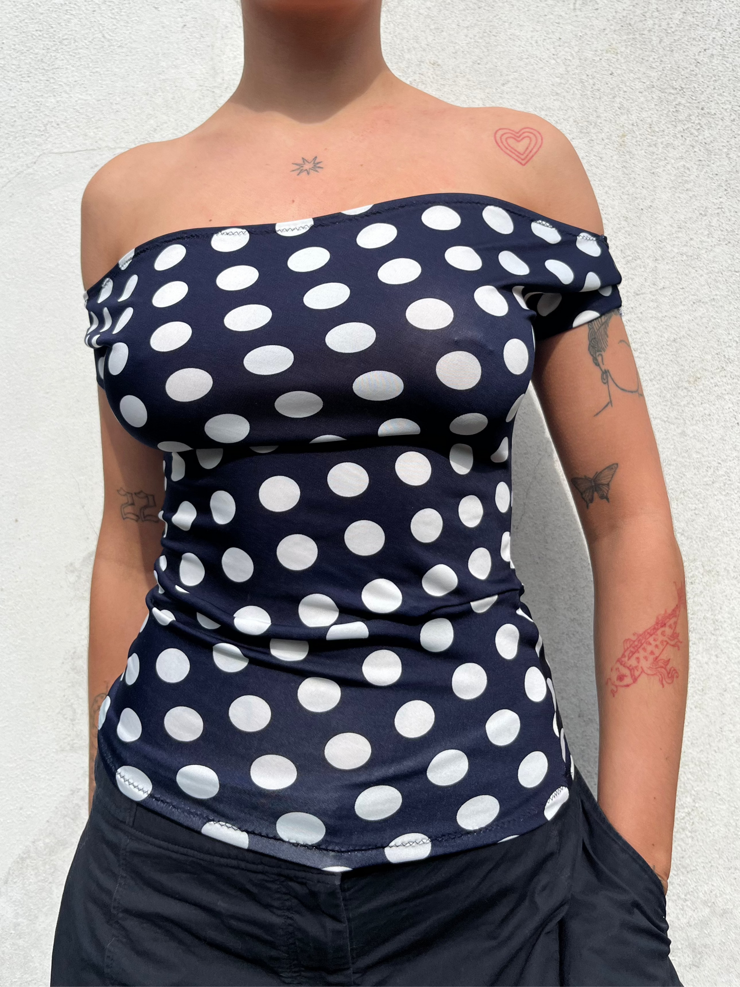 polka dot off the shoulder top