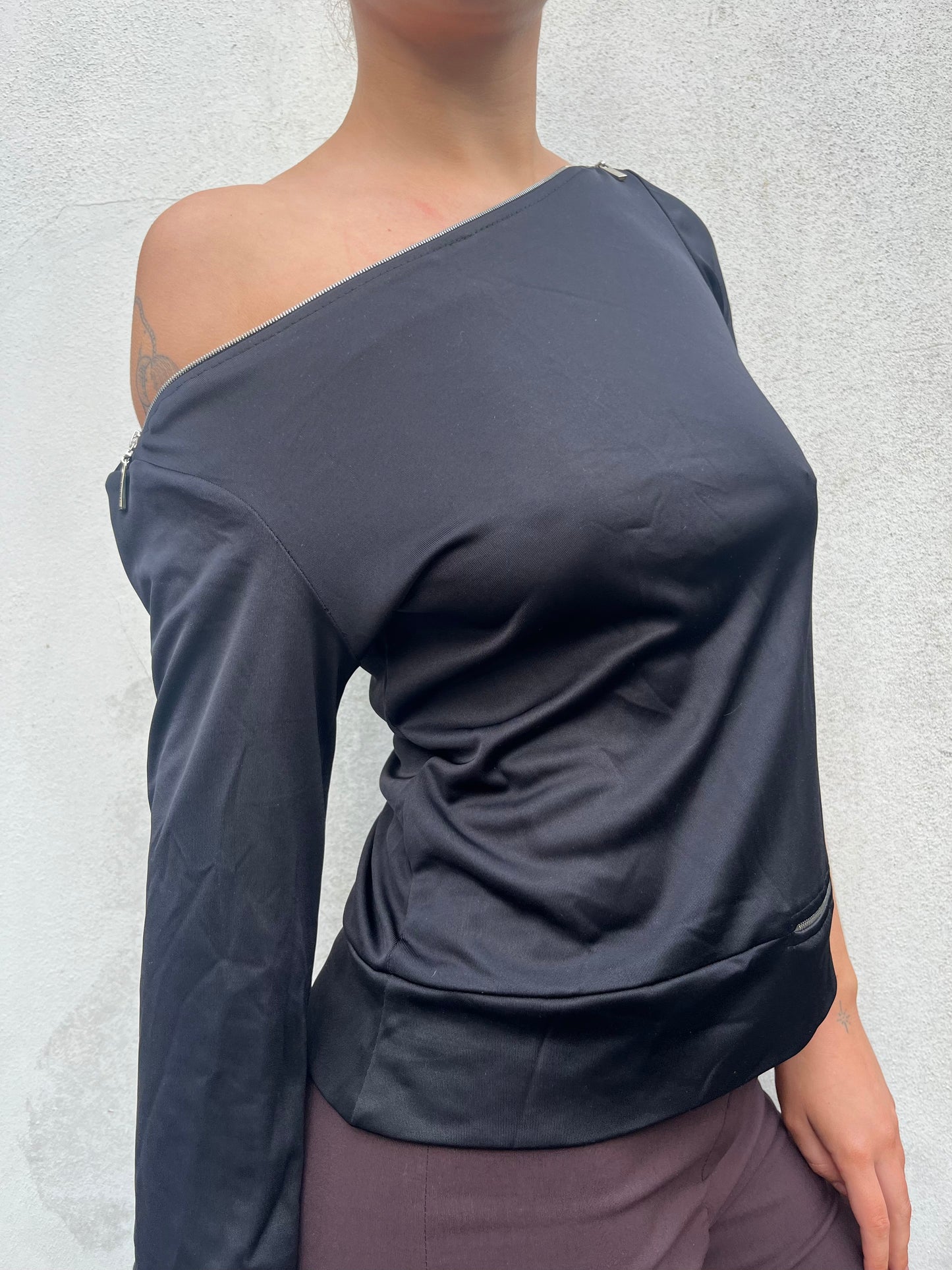 black zip top