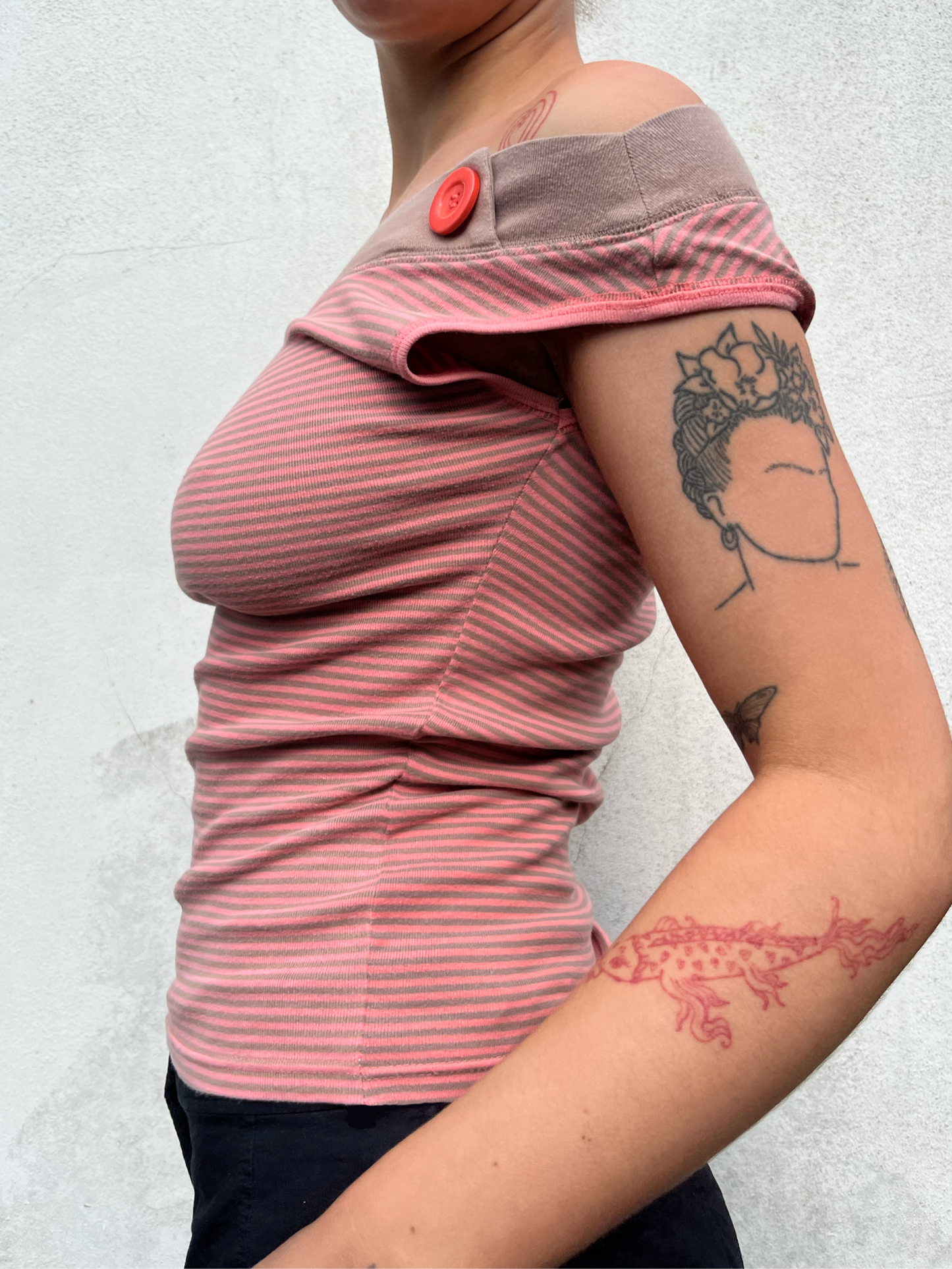 pink and brown stripy top