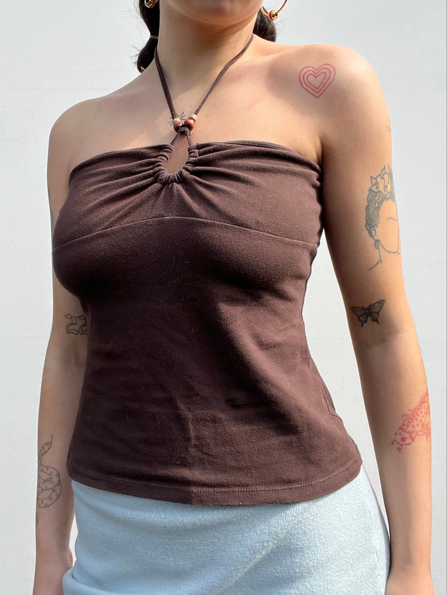 brown halter neck