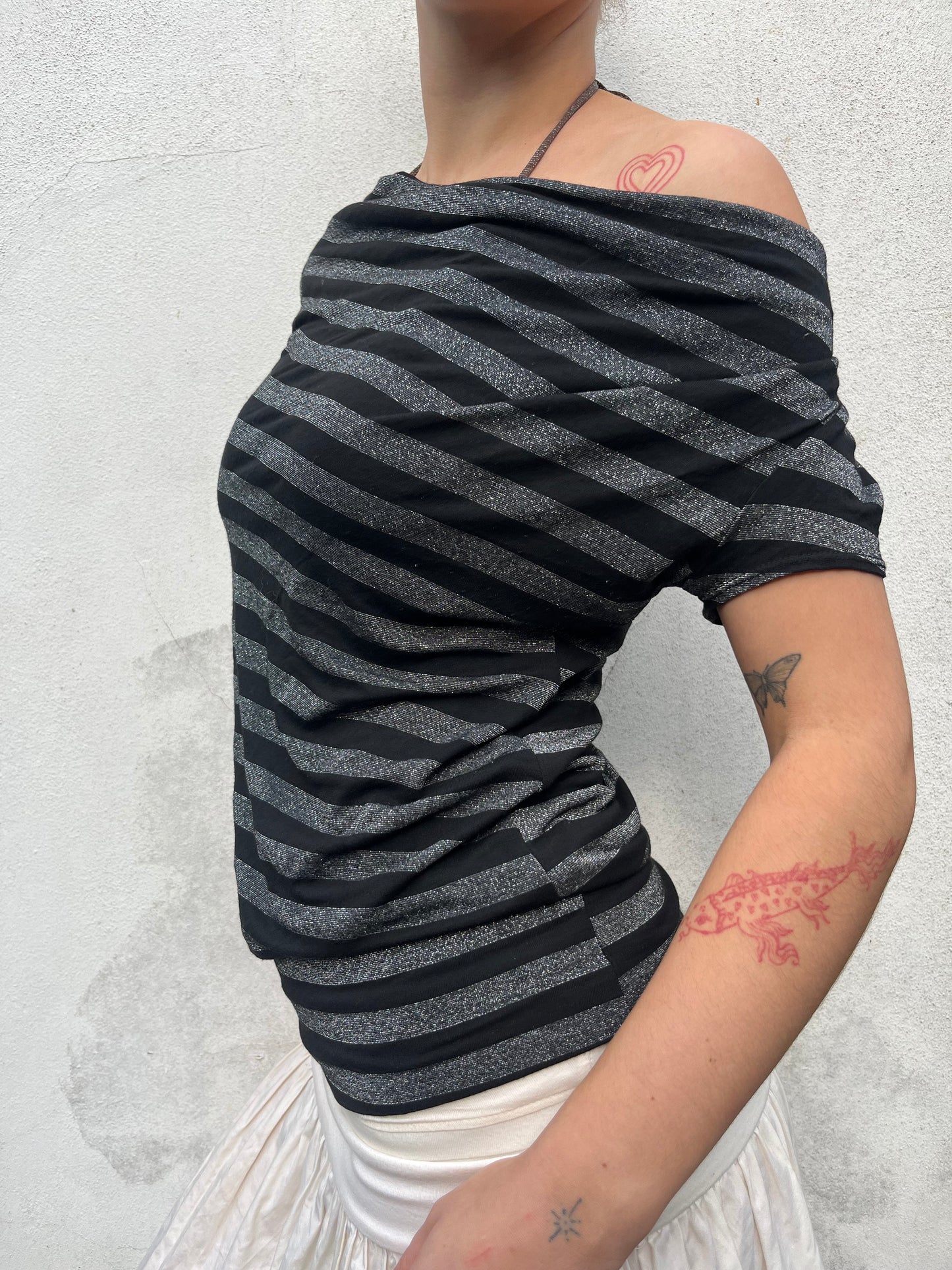 black and silver stripy top
