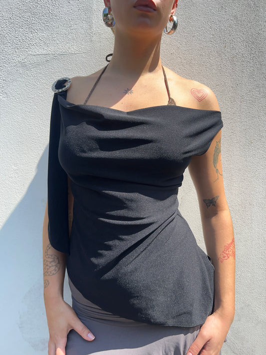 black asymmetric cowl neck