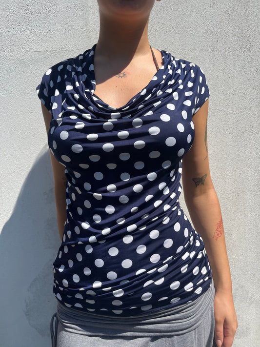 navy polka top