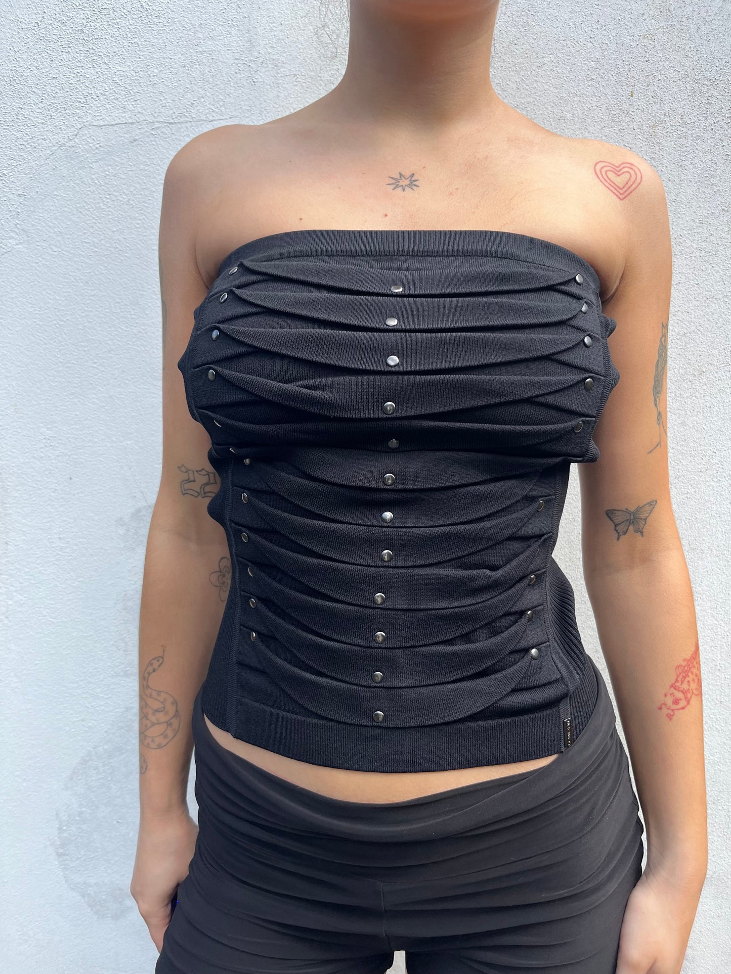 black stud tube top