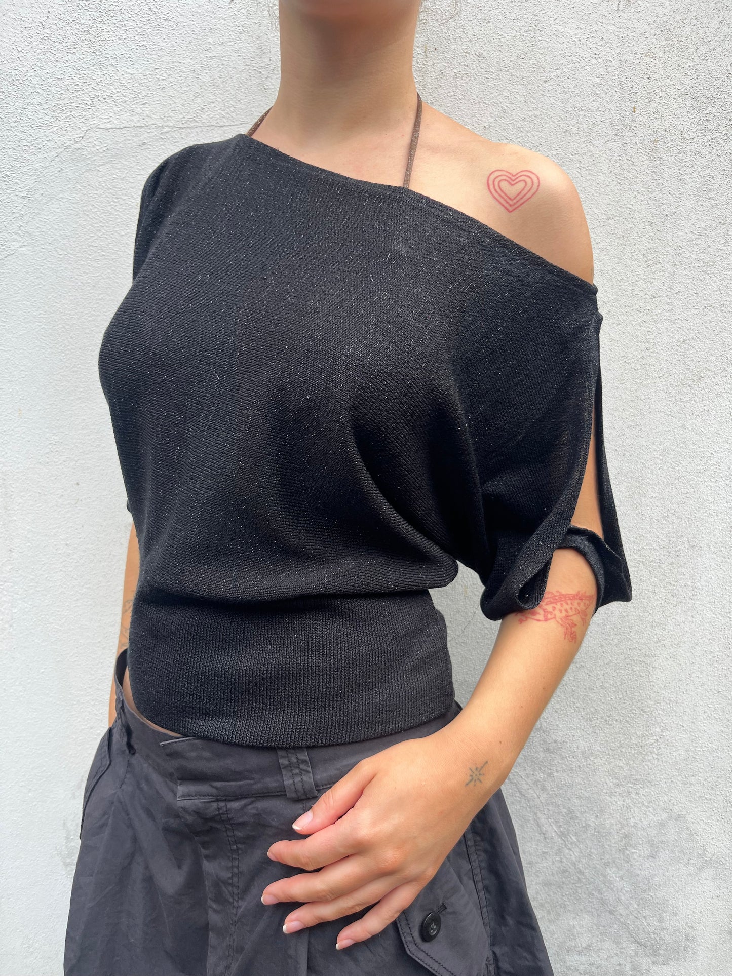 black sparkly batwing top