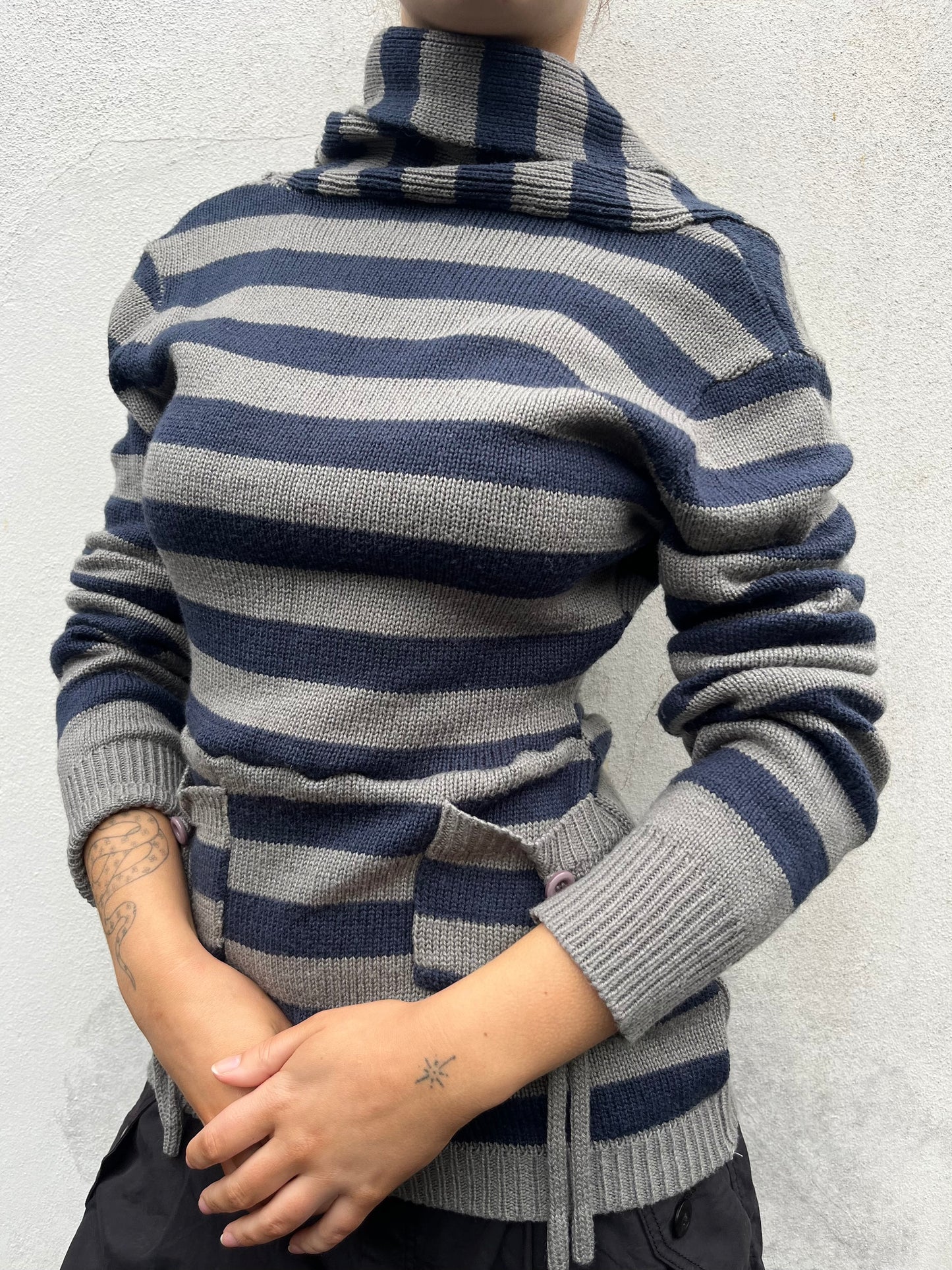 khaki and navy stripy top
