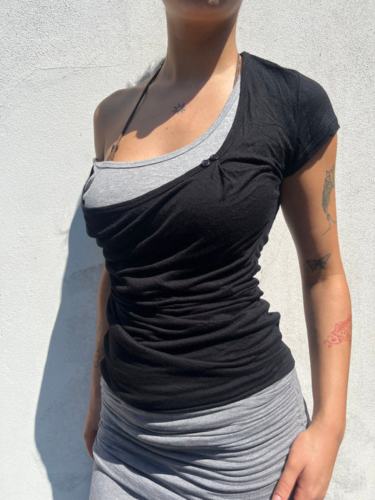 black and grey layered top