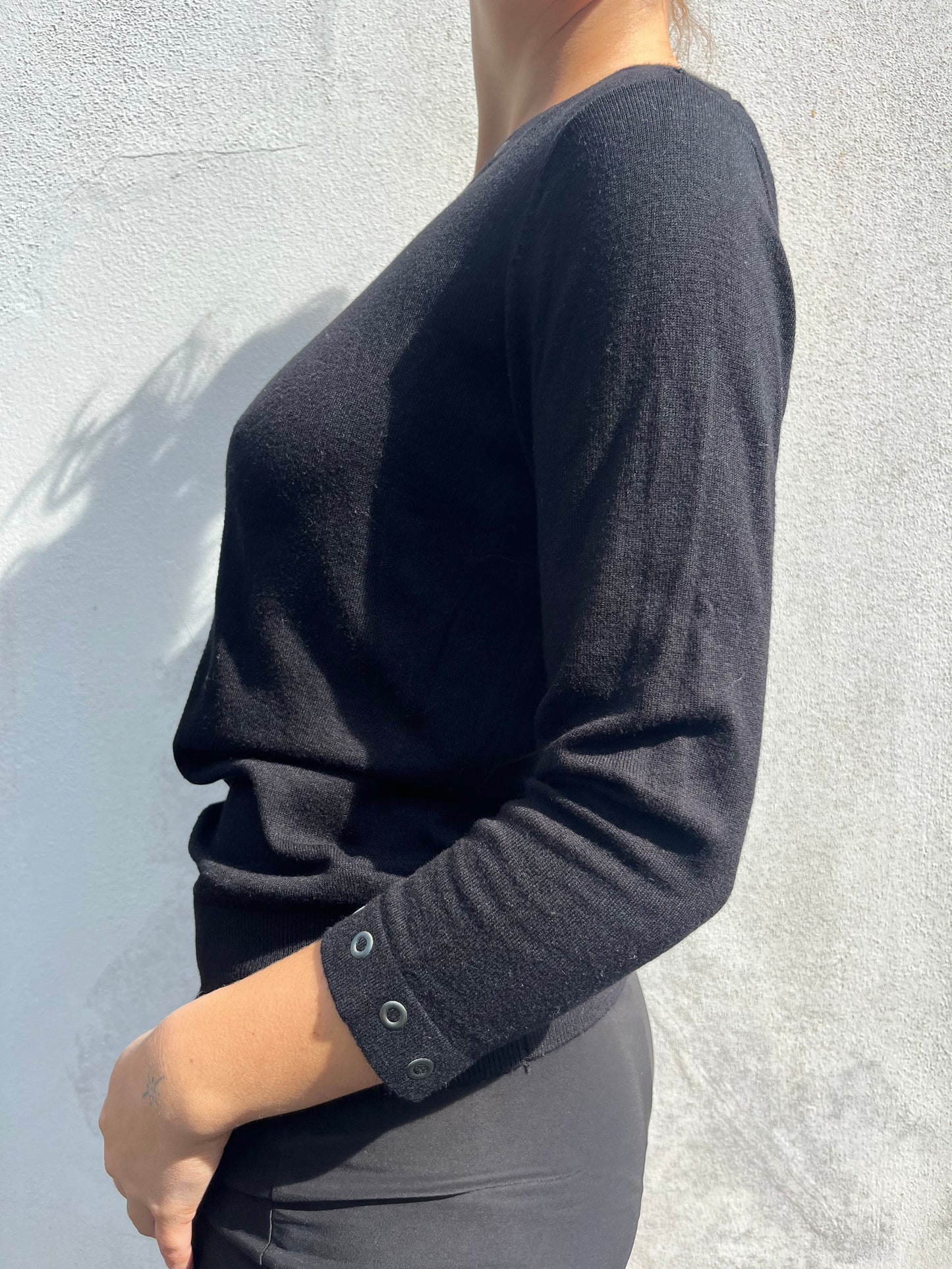 black eyelet knit top