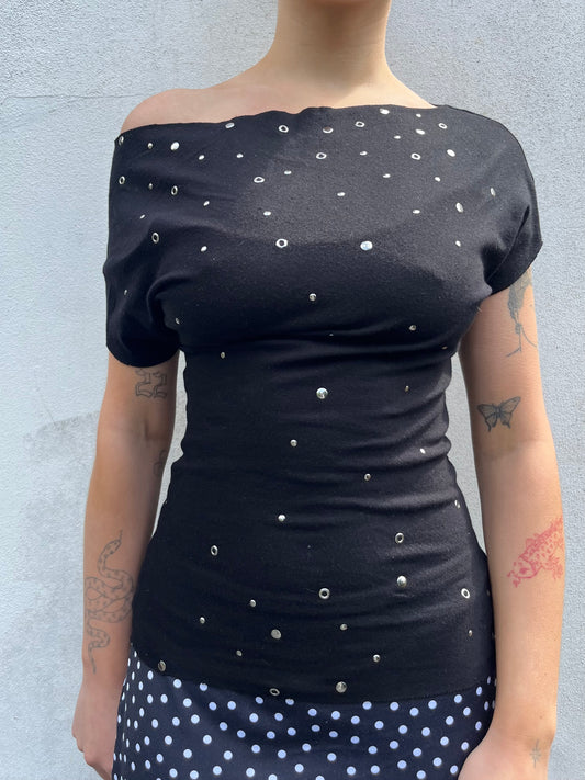 black eyelet top