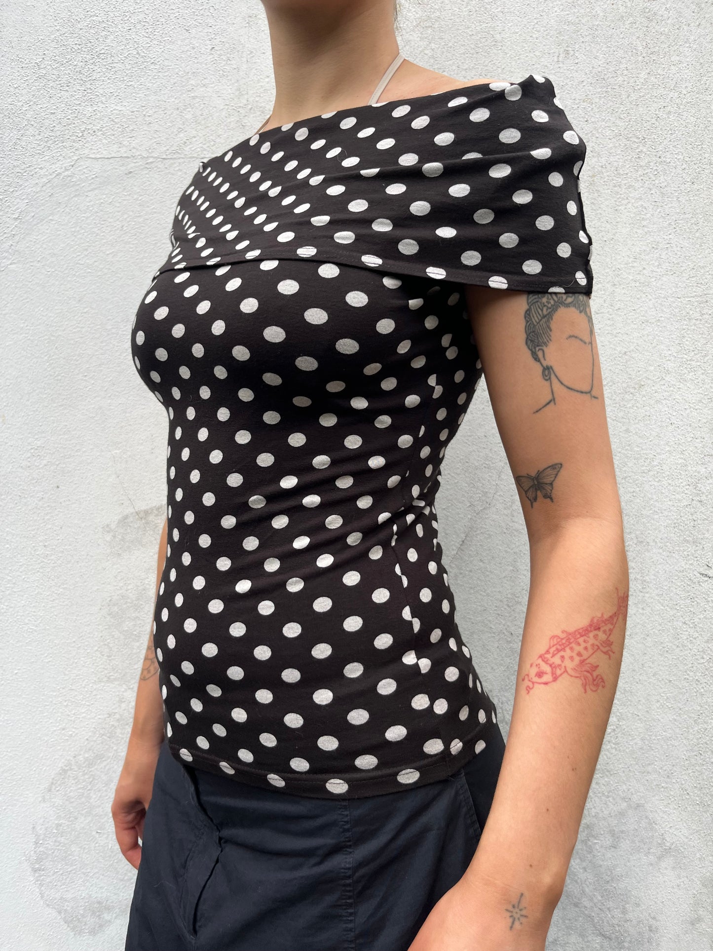 off the shoulder polka dot top