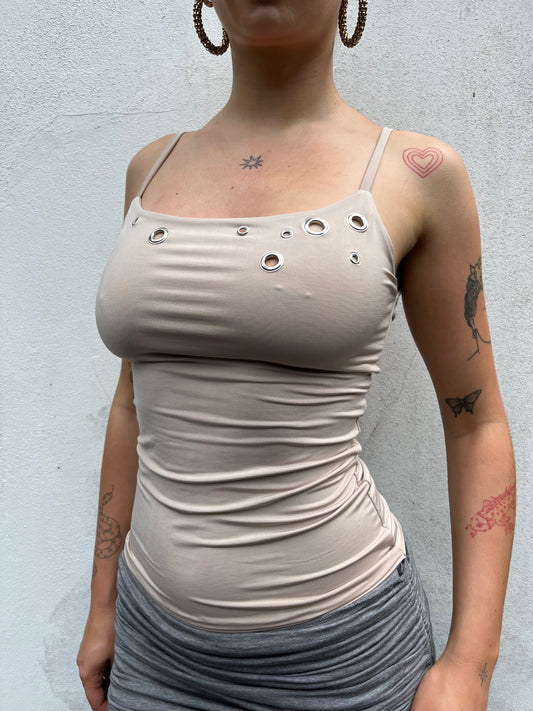 eyelet cami in sand