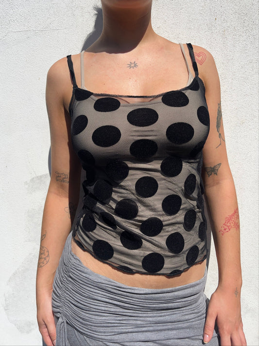 black mesh polka dot cami