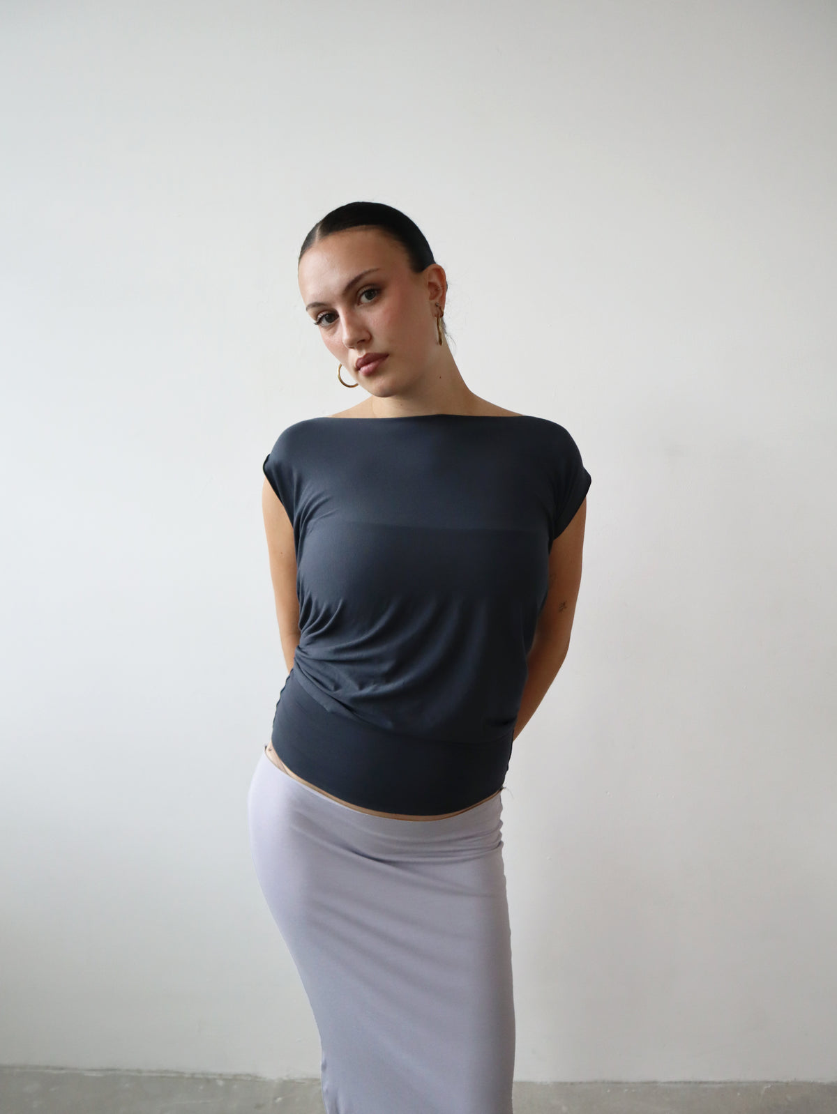 drape top in charcoal