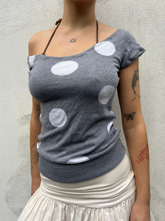 grey polka knit top