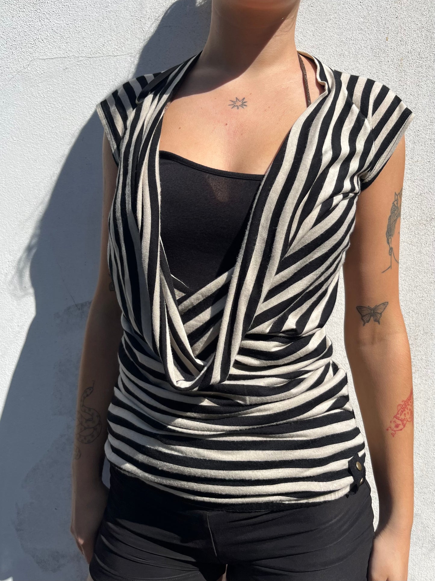 stripy cowl neck